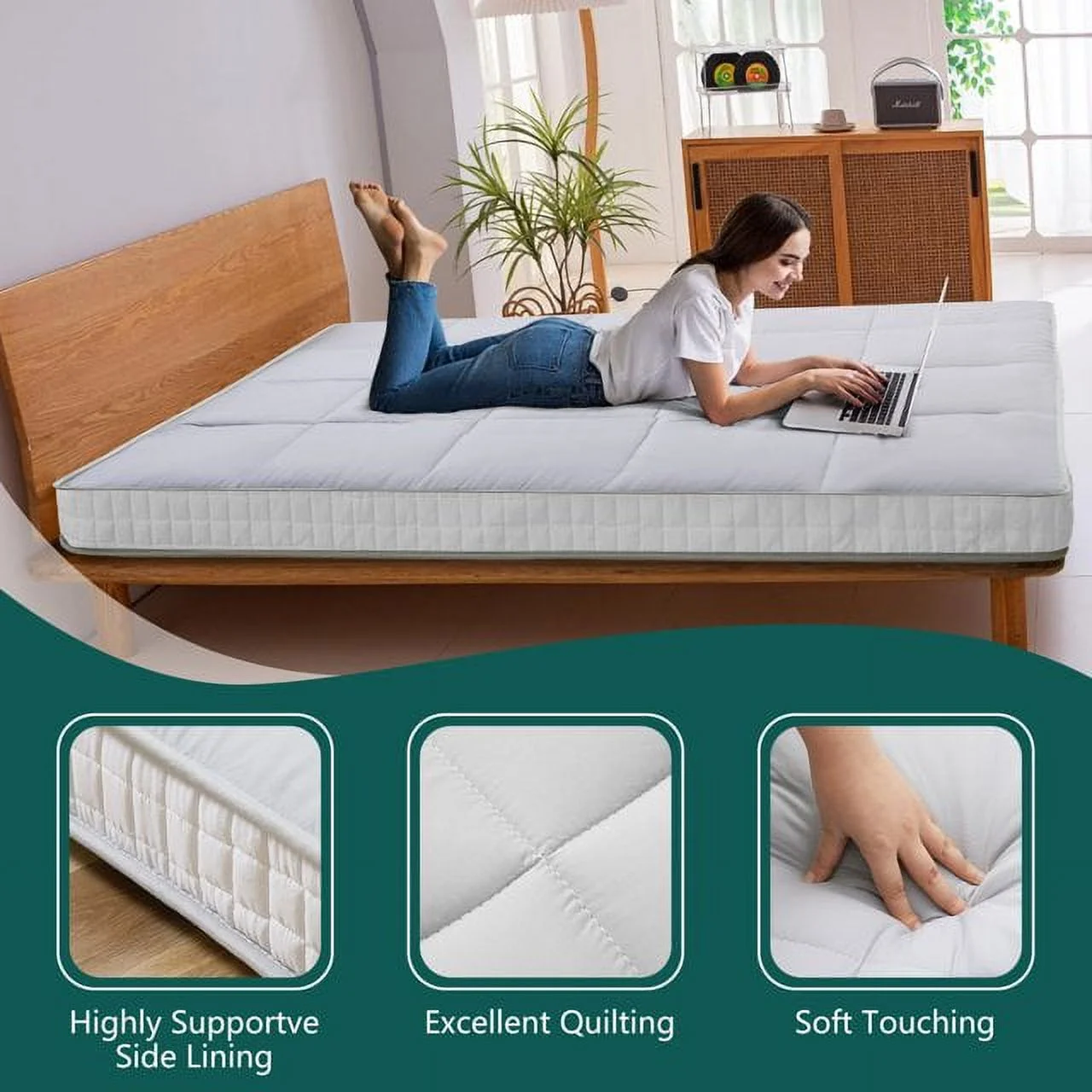 ABORON Japanese Floor Mattress, Upgraded Reversible Winter Futon Mattress Foam Mattress, 4