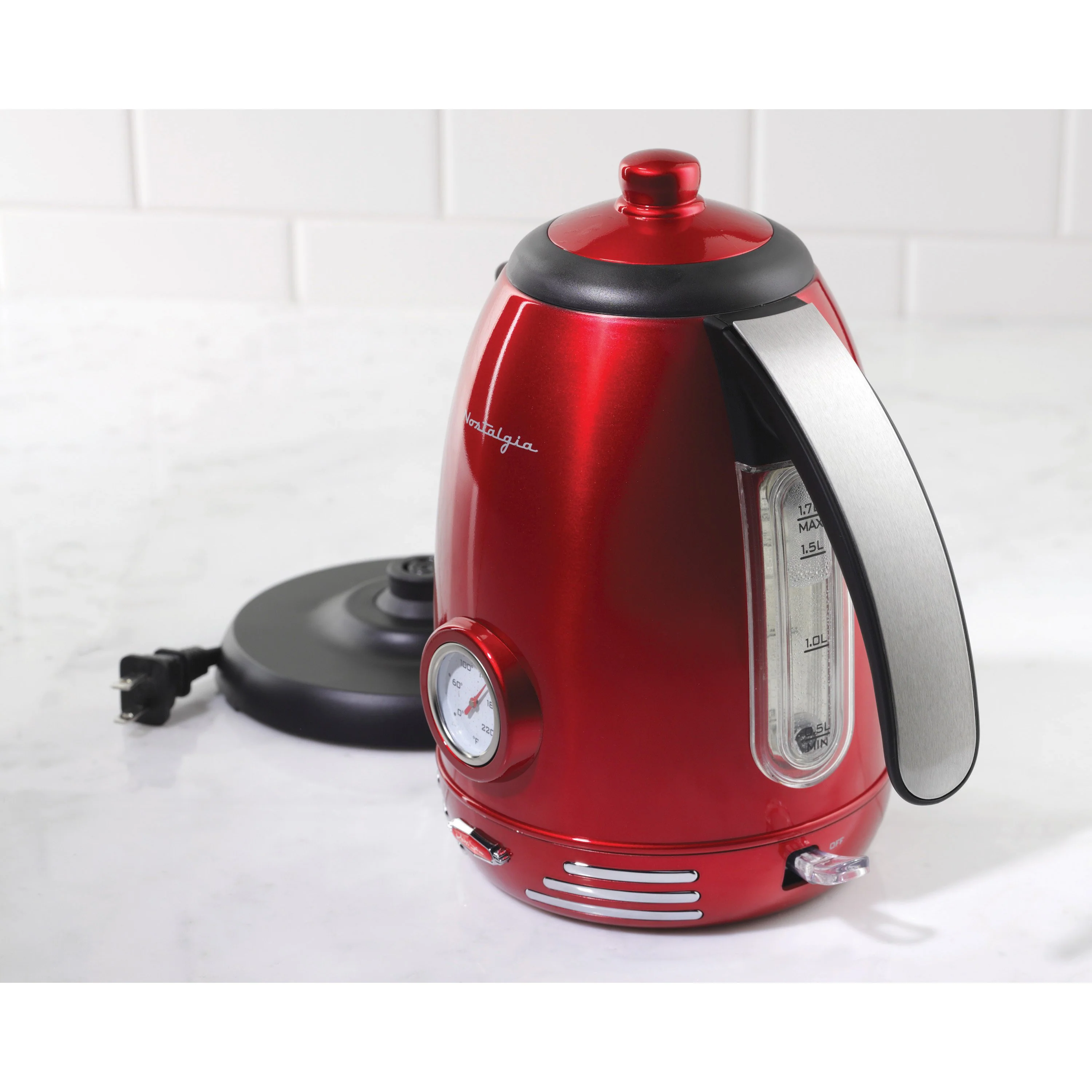 Retro 1.7-Liter Stainless Steel Electric Water Kettle with Strix Thermostat, Retro Red - Inhomebuy
