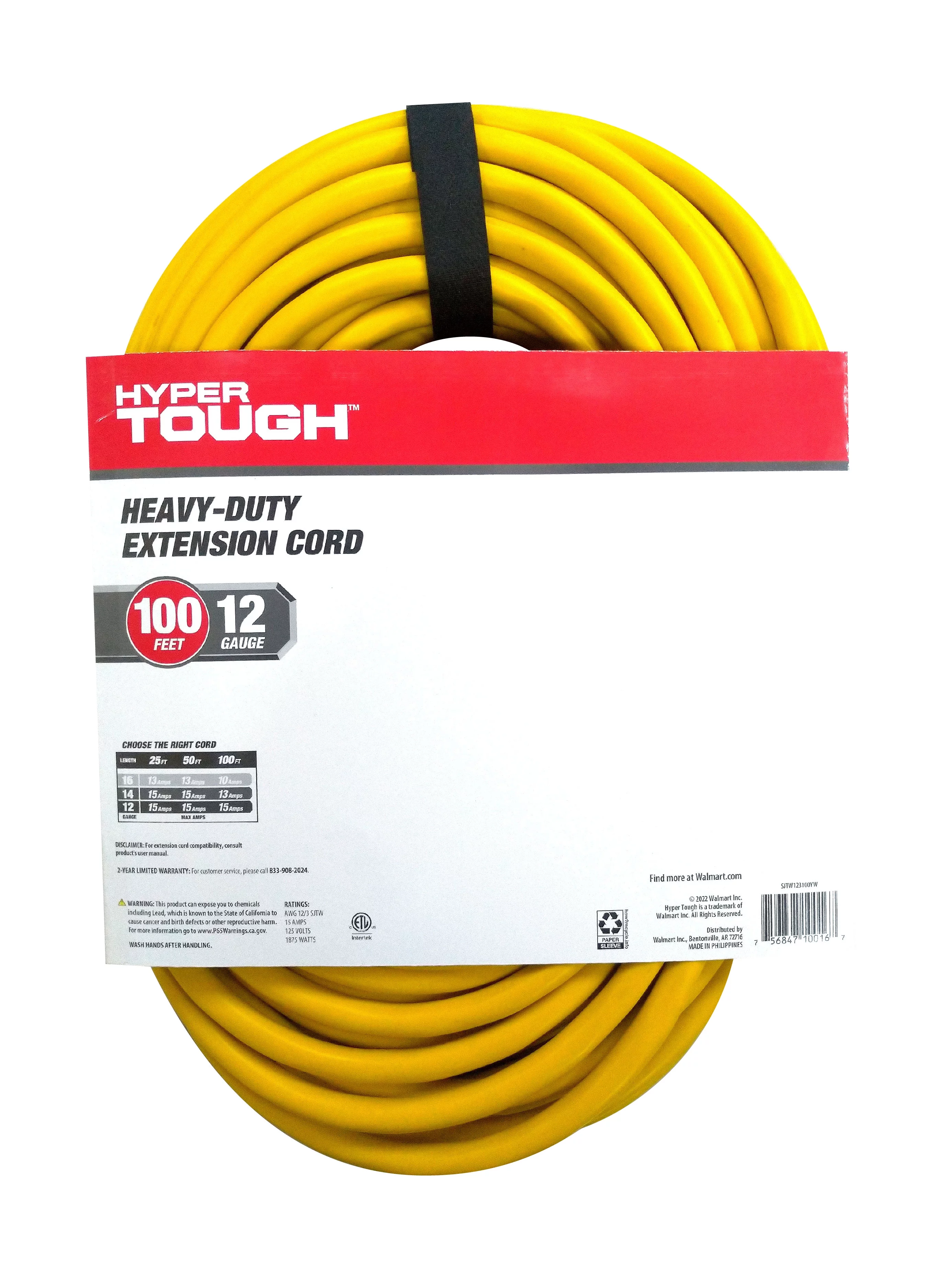 Hyper Tough 12AWGX3C 100ft Indoor and Outdoor Heavy Duty Yellow Vinyl Extension Cord - Inhomebuy