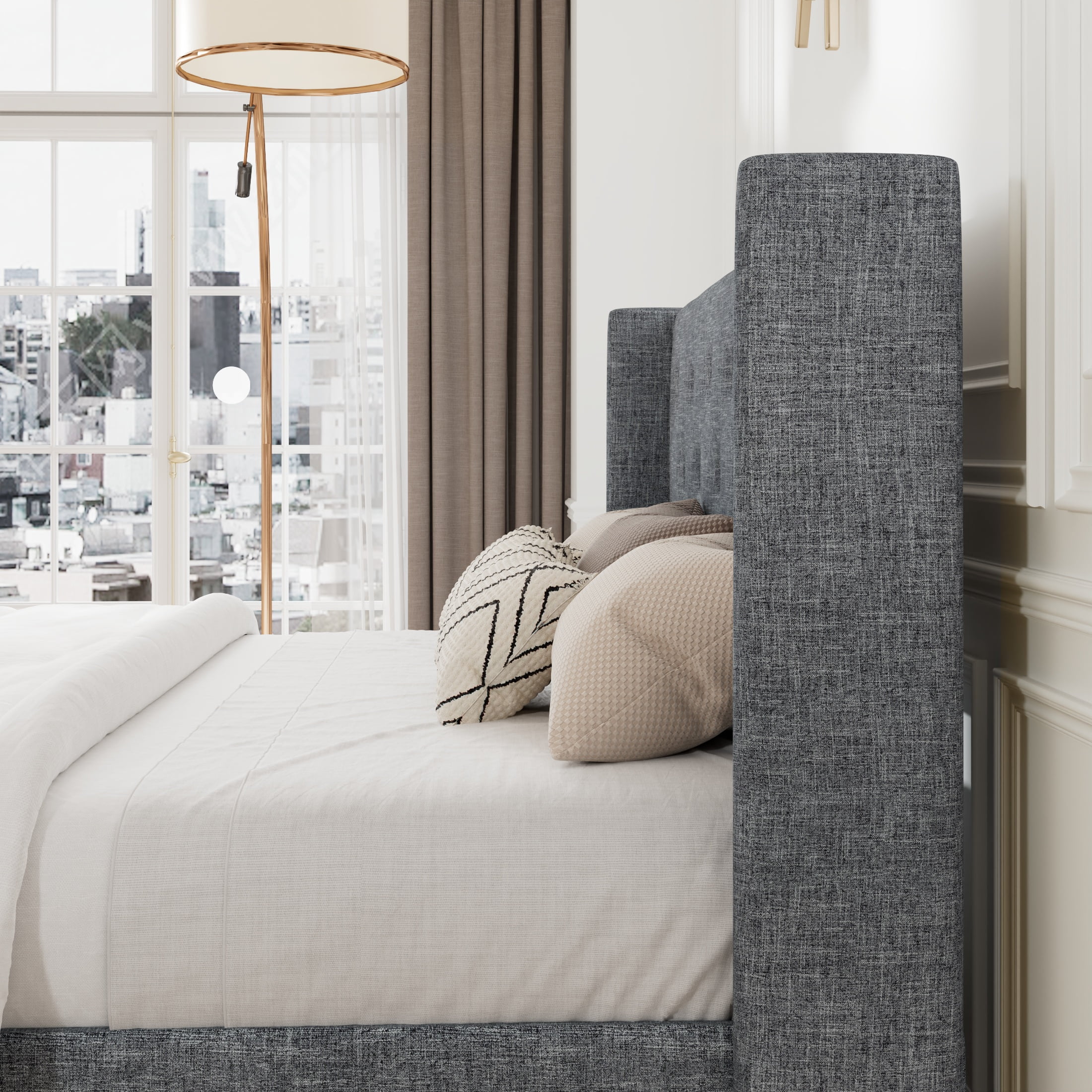 Allewie Queen Size Lift Up Platform Storage Bed Frame with Pannel Wingback Headboard, Light Beige - Inhomebuy