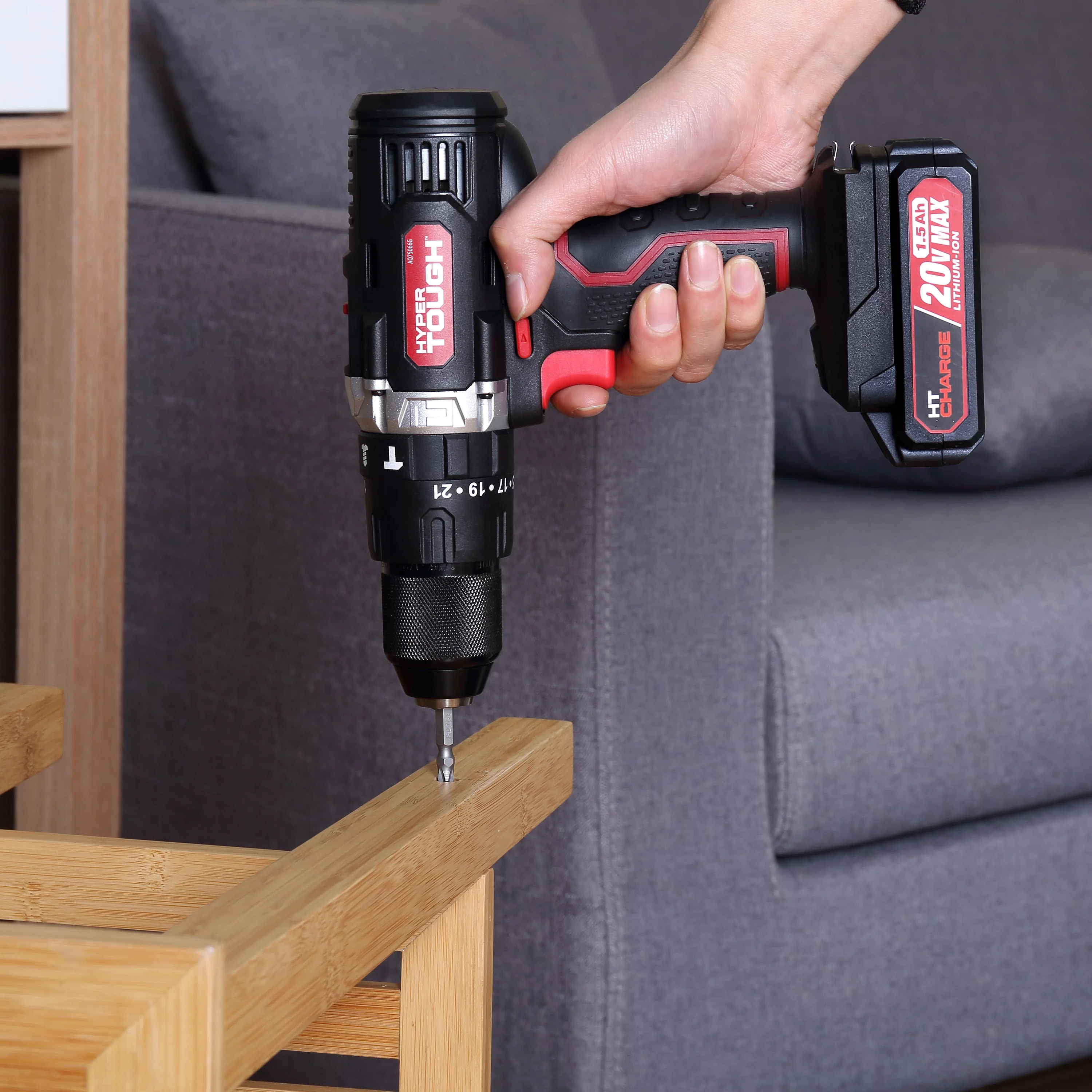 Hyper Tough 20V Max Lithium-Ion Cordless Hammer Drill, 1/2 inch Chuck, 2 Speeds with 1.5Ah Lithium-ion Battery & Charger, Bit Holder & LED Light - Inhomebuy