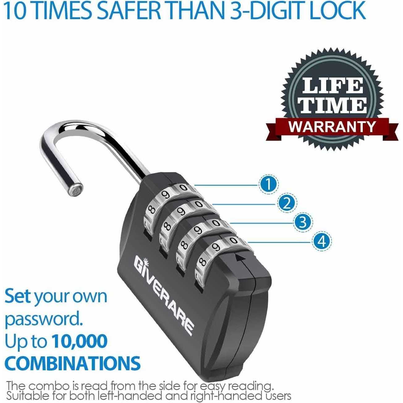 GIVERARE Combination Lock 4-Digit Padlock Keyless - Inhomebuy
