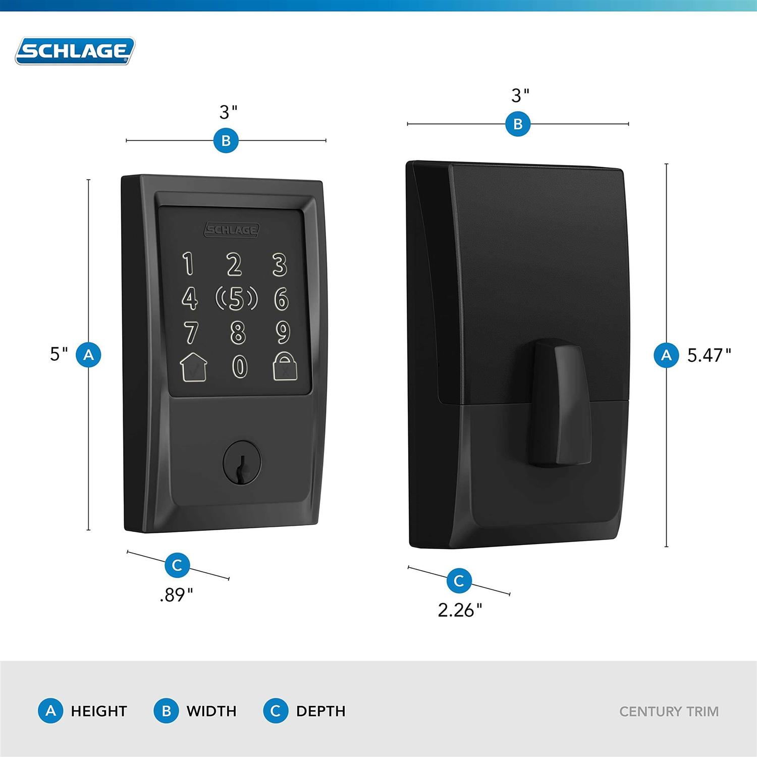 Schlage BE499WB-CAM Encode Plus Camelot Touchscreen Electronic Deadbolt with WiFi - Inhomebuy