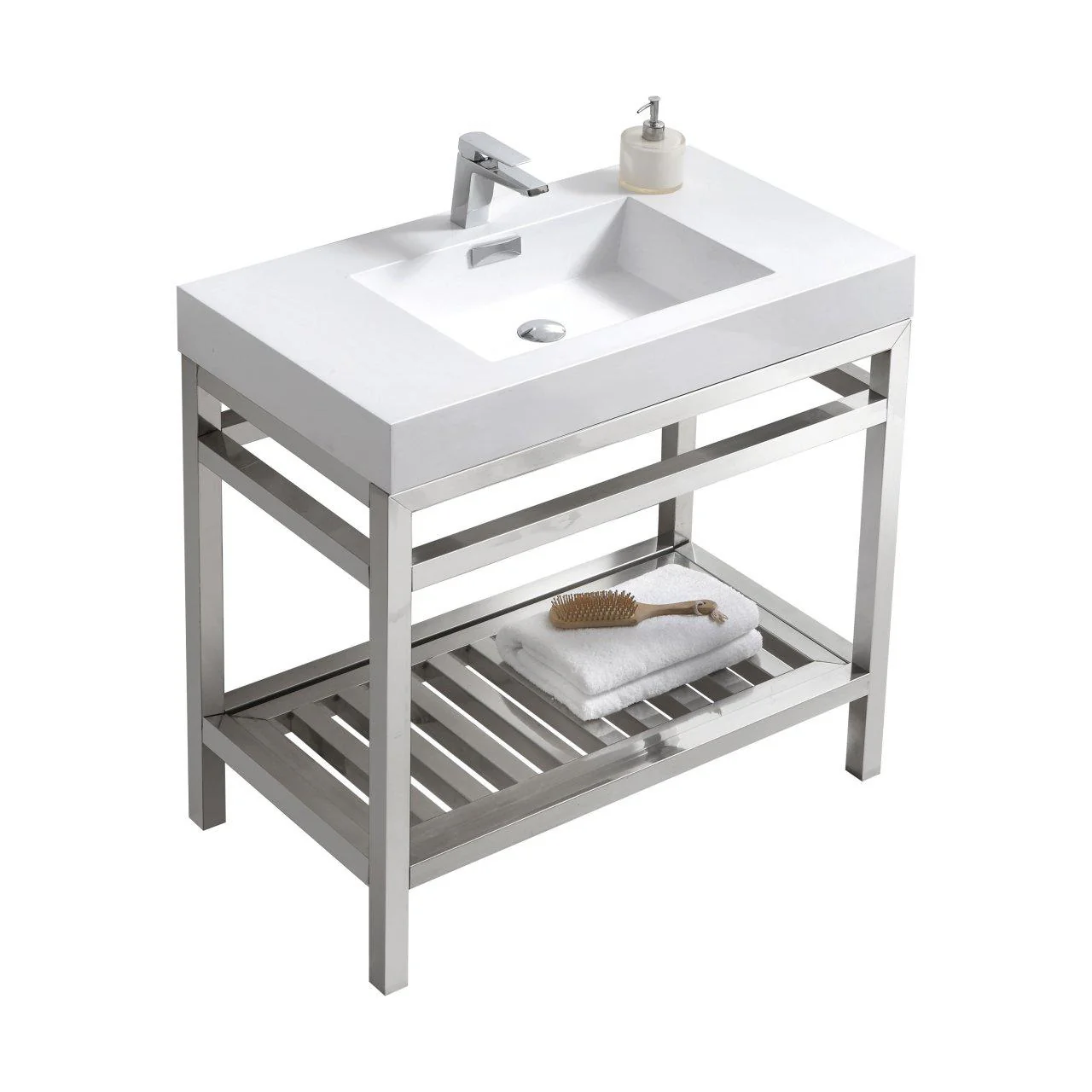 KubeBath Cisco 36 in. Stainless Steel Console with Acrylic Sink - Chrome, AC36 - Inhomebuy