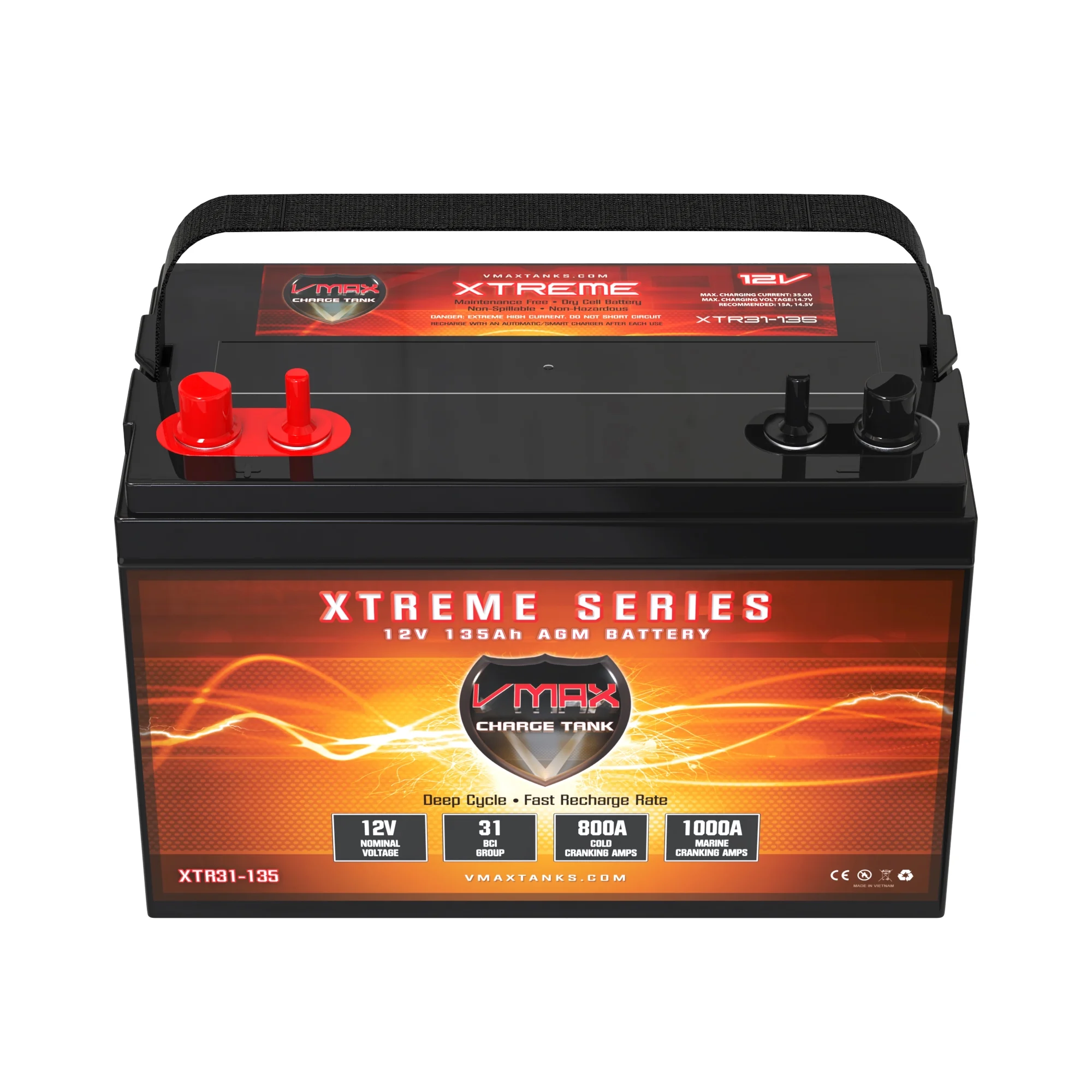 VMAX XTR31-135 12 Volt 135Ah AGM Deep Cycle Battery for Boat Trolling Hunting - Inhomebuy