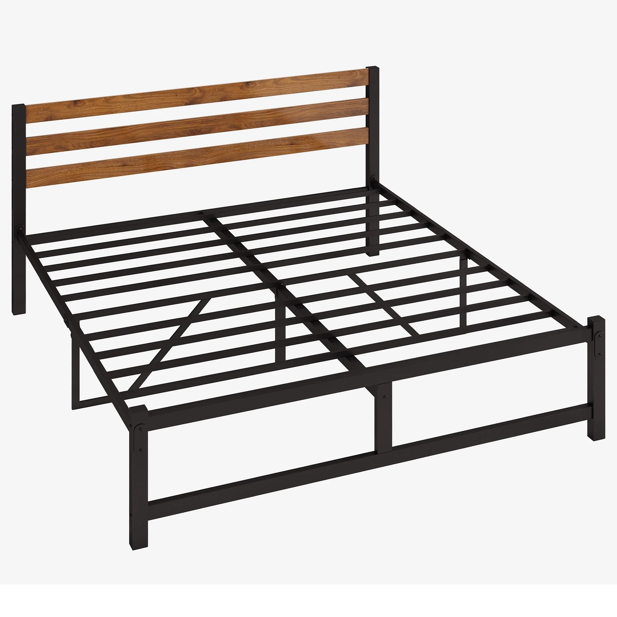 uhomepro Queen Platform Bed Frame with Headboard, Rustic Brown and Black Metal Platform Bed Frame with Heavy Duty Metal Slats, No Box Spring Needed - Inhomebuy