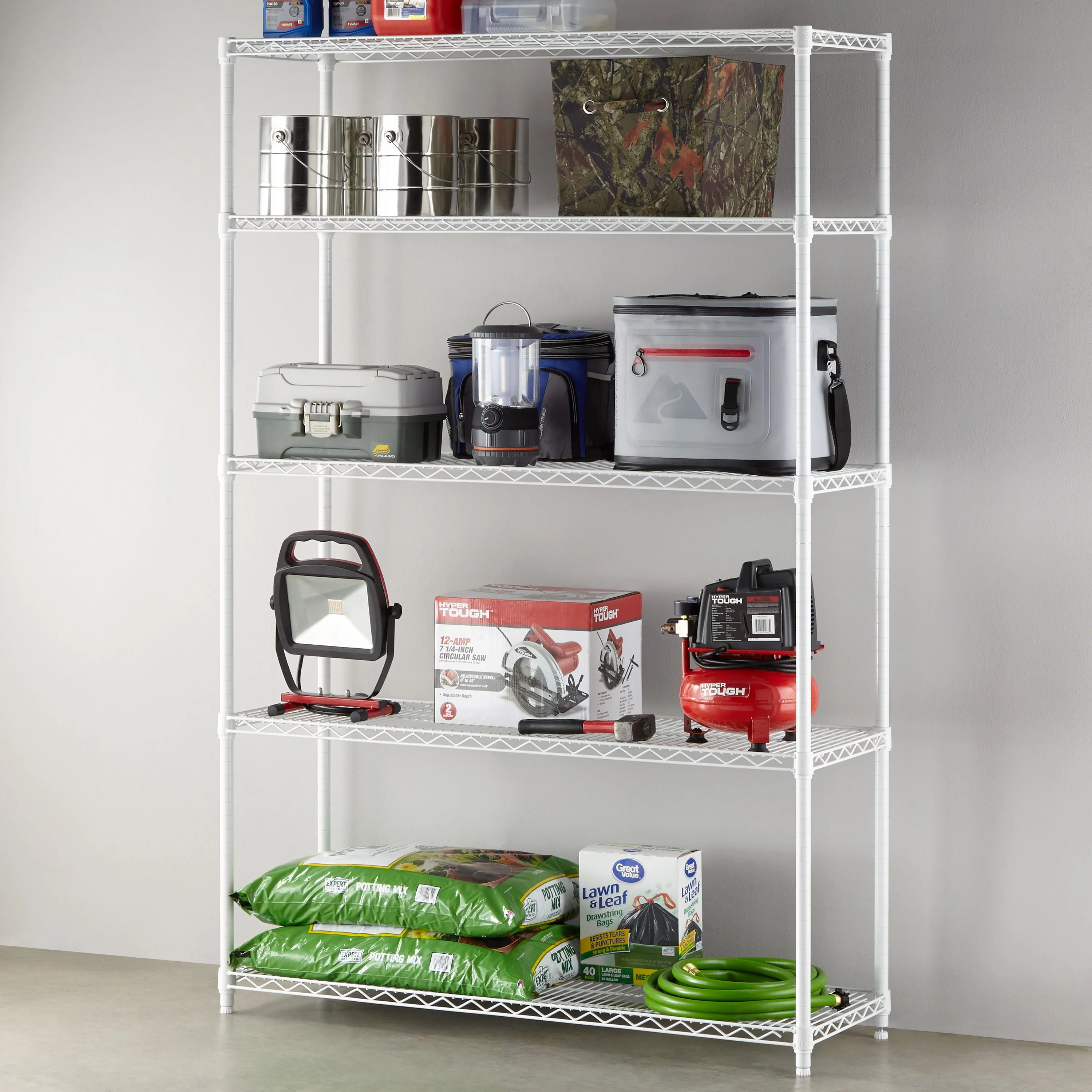 Hyper Tough 5 Tier Heavy Duty Wire Shelf Unit White 16