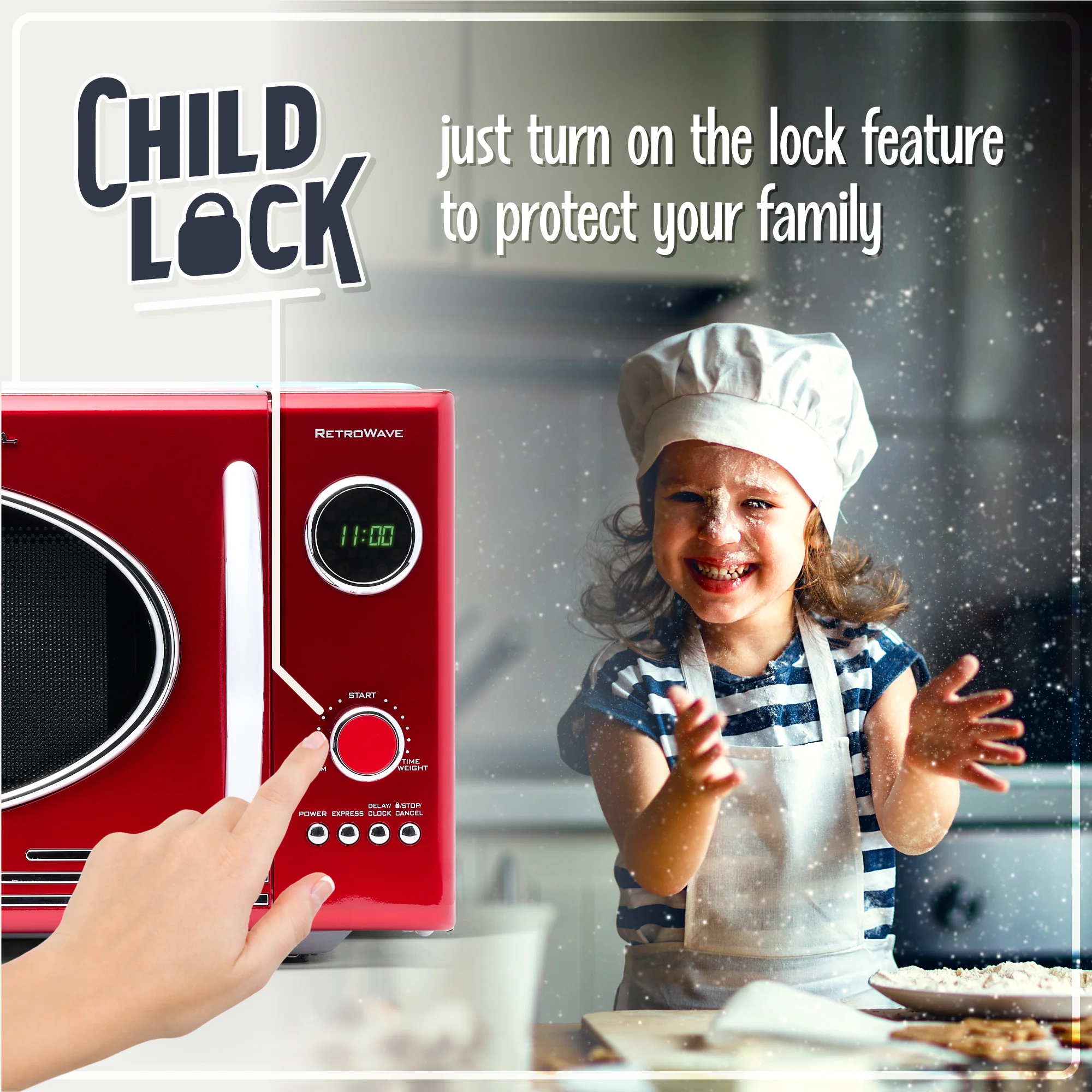 Retro 0.9 Cubic Foot 800-Watt Countertop Microwave Oven - Retro Red - Inhomebuy