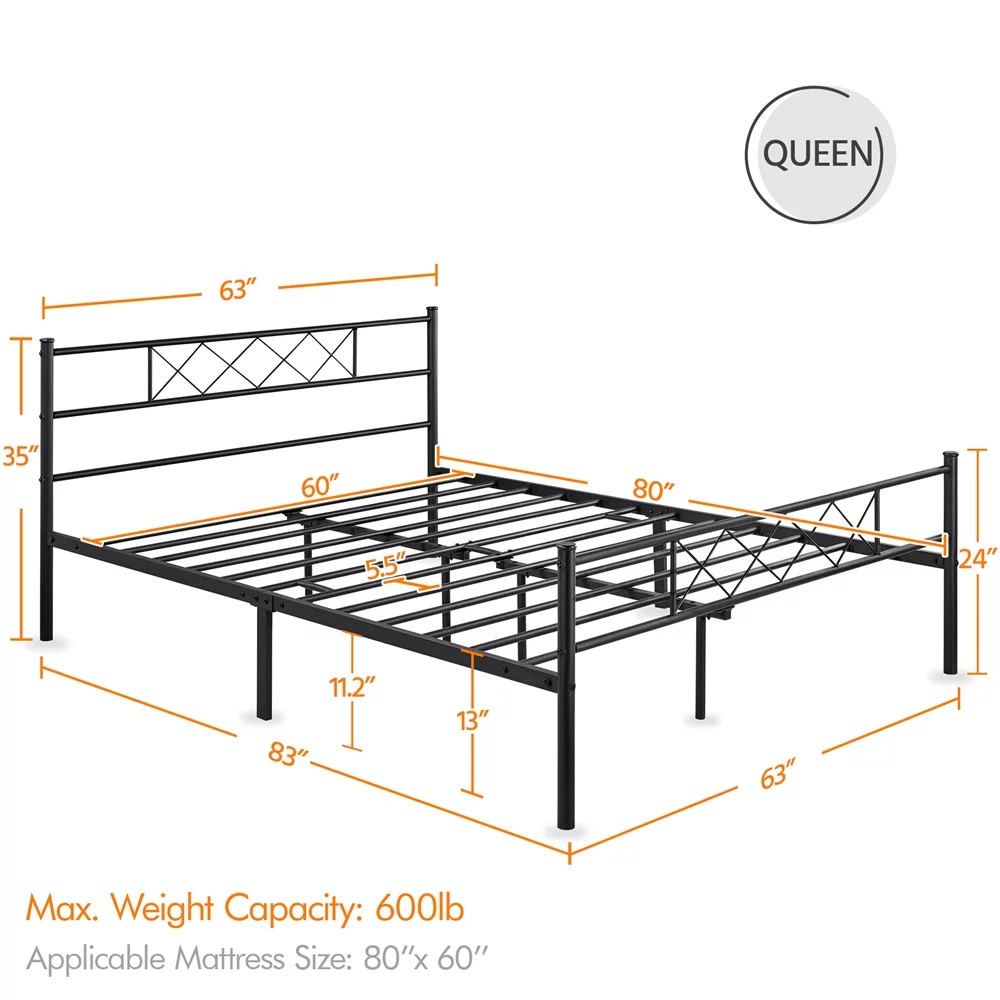 Yaheetech Metal Platform Bed Frame with Headboard and Footboard, Queen Size, Black - Inhomebuy