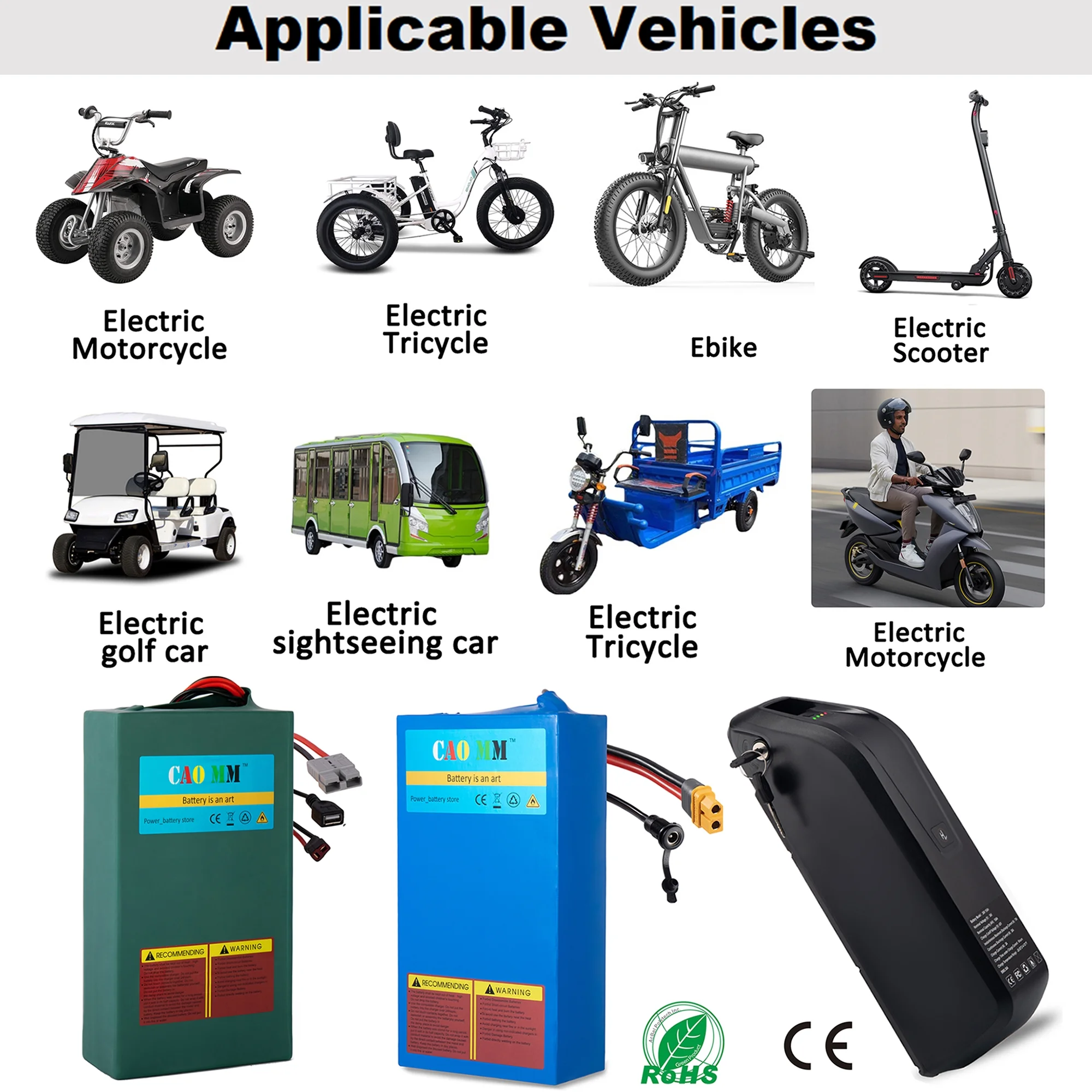 48V 14Ah Lithium Battery Without Charger T-Plug 30A BMS for 1000W Electric Bike - Inhomebuy