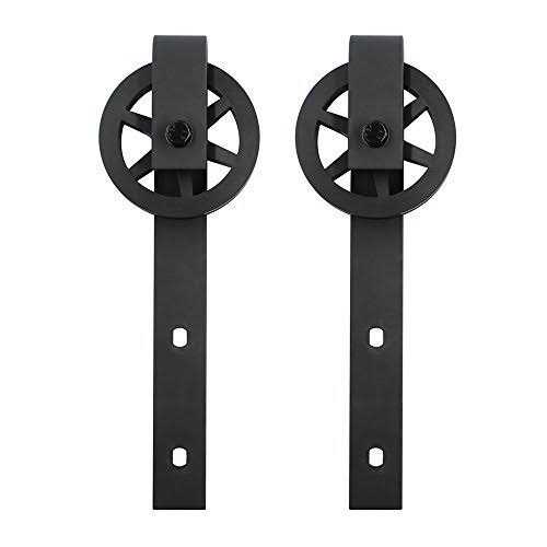 WINSOON 5-16FT Single Wood Sliding Barn Door Hardware Basic Black Big Spoke Wheel Roller Kit Garage Closet Carbon Steel Flat Track System - Inhomebuy