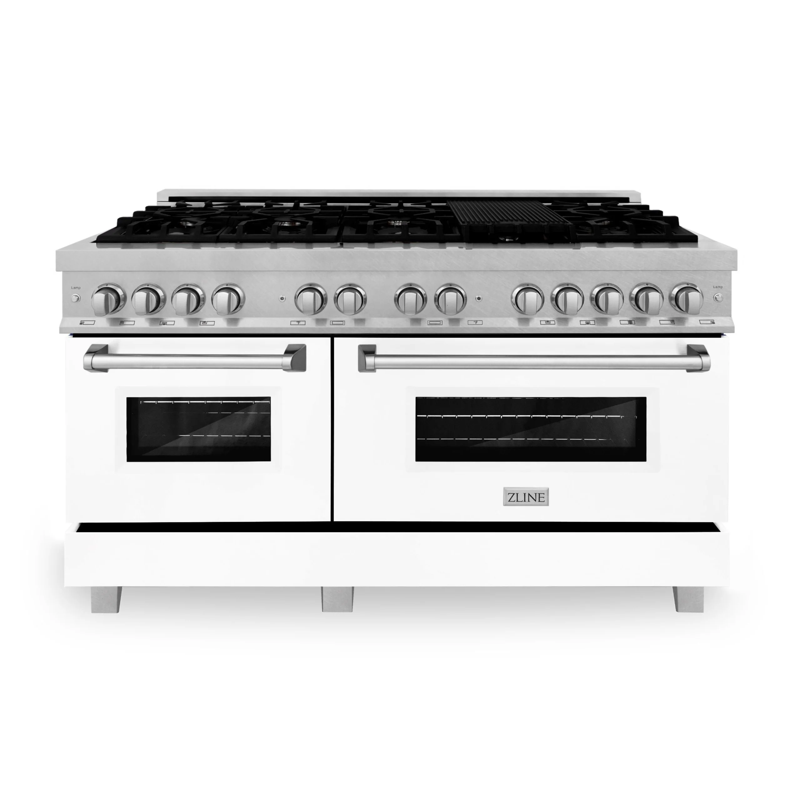 ZLINE 60 In. Professional Dual Fuel Range in DuraSnow®Stainless Steel with White Matte Door, RAS-WM-60 - Inhomebuy