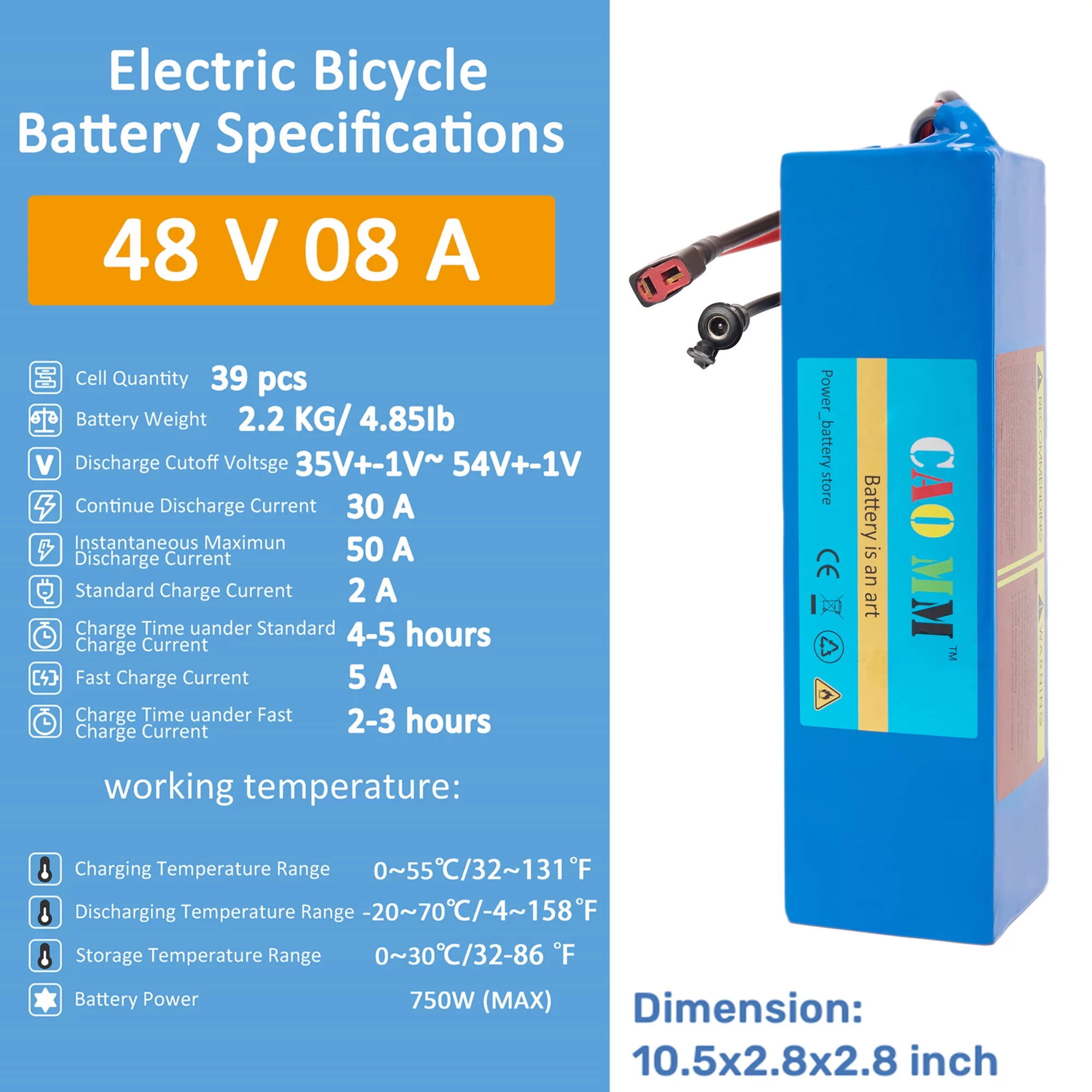 Ebike Battery 48V 8Ah Lithium Battery 30A BMS with Charger 48V Battery for 750W Electric Bike Motorcycle - Inhomebuy