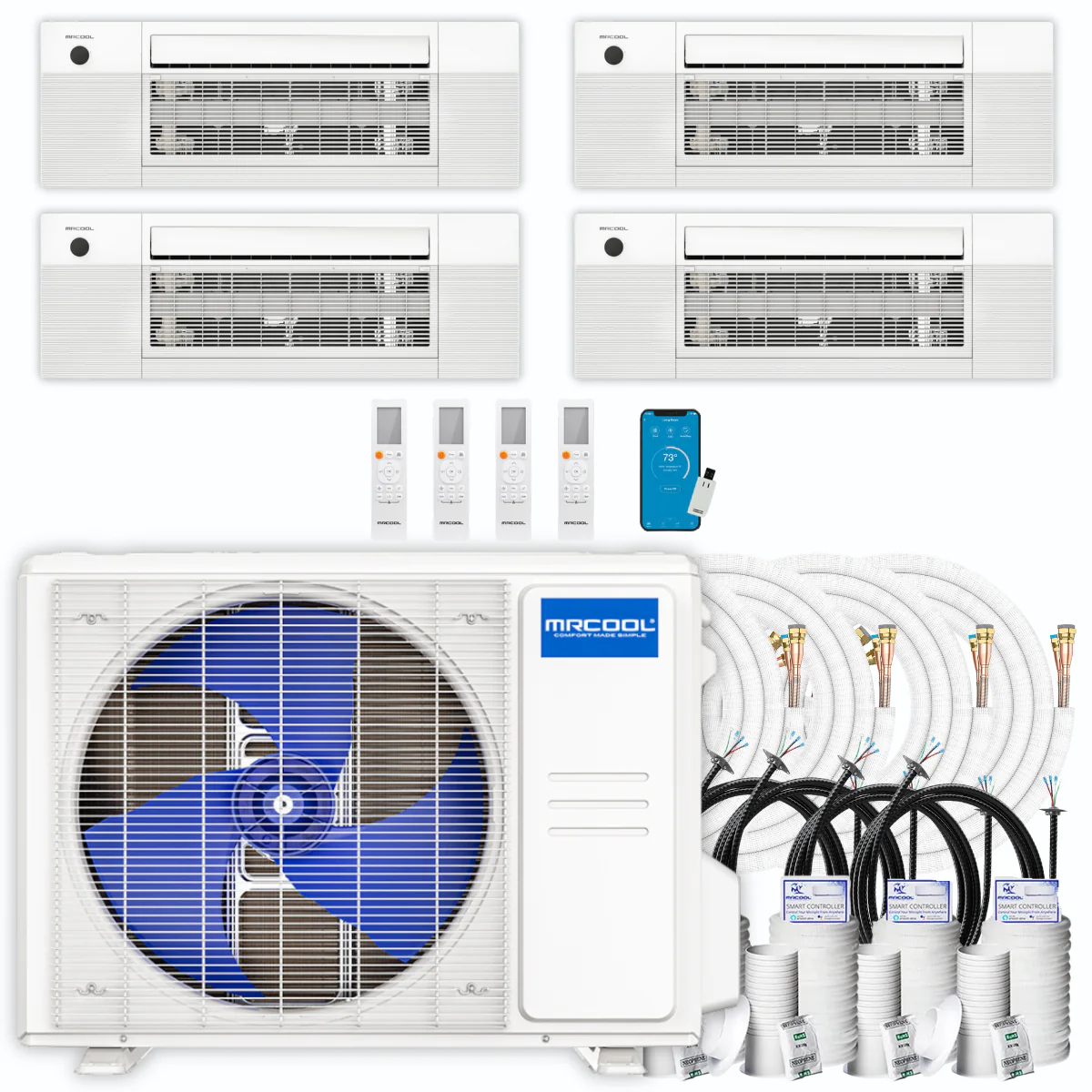 MRCOOL DIY Mini Split - 36,000 BTU 4 Zone Ceiling Cassette Ductless Air Conditioner and Heat Pump with 35 ft. Install Kit, DIYM436HPC00C140 - Inhomebuy