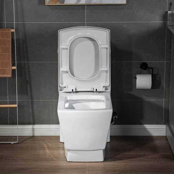 WOODBRIDGE Modern 1-piece GPF Dual Flush Square Elongated All-in One Toilet in White Seat Included - Inhomebuy