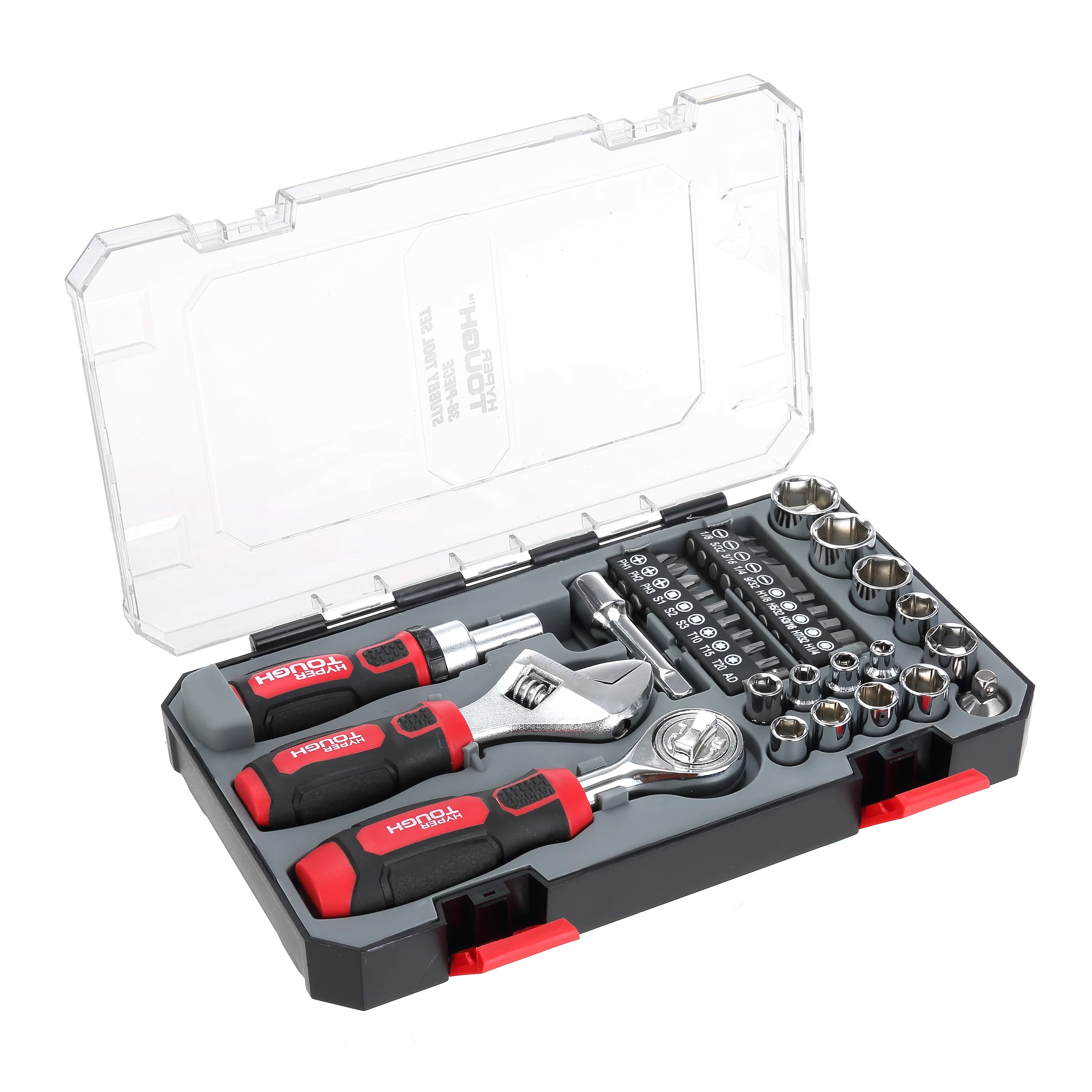 Hyper Tough 38 Piece Multi-Size Stubby Wrench and Socket Set For Home Use - Inhomebuy