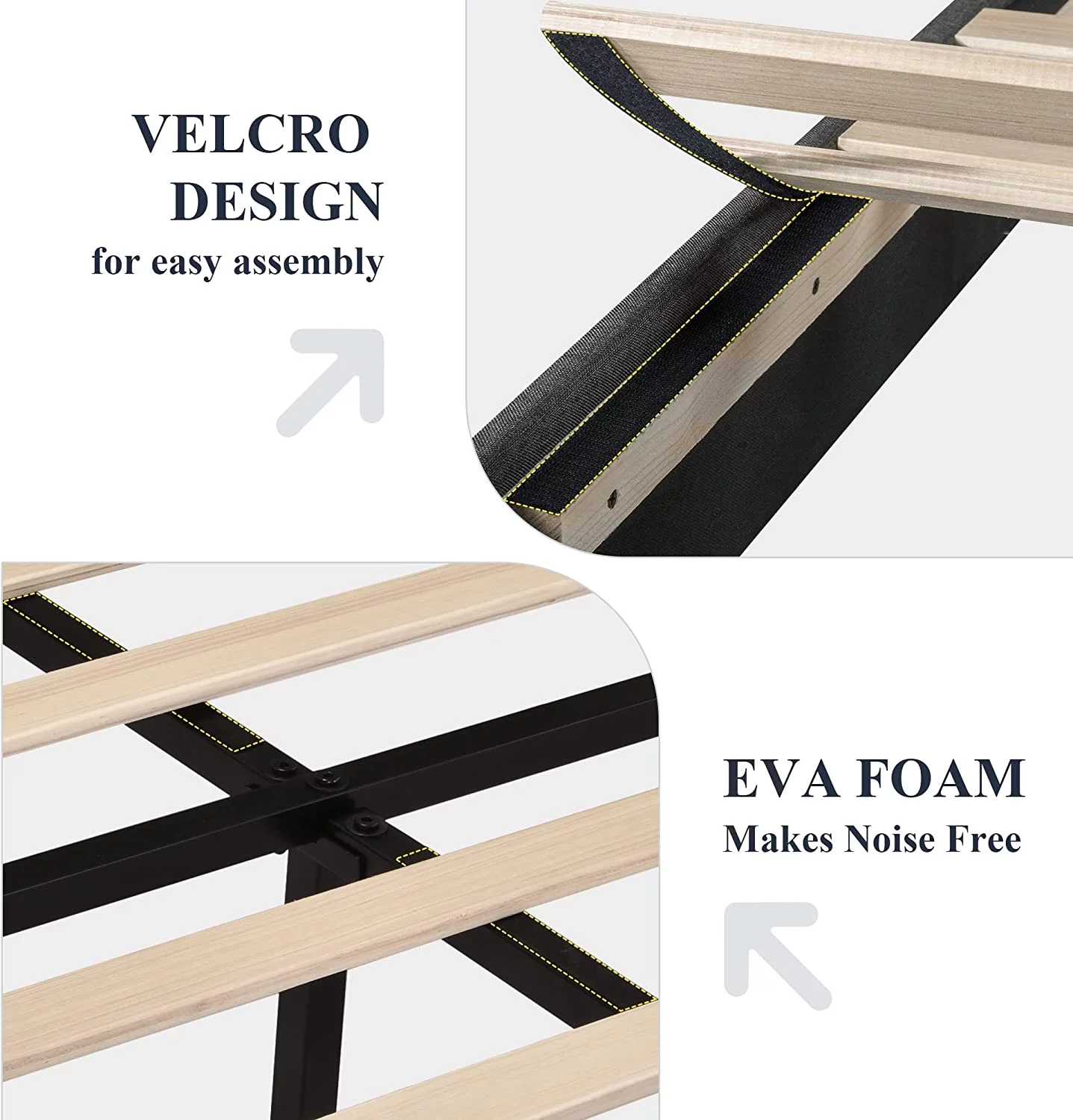 Allewie Queen Size Platform Bed Frame with Fabric Upholstered Headboard, No Box Spring Needed, Dark Grey - Inhomebuy