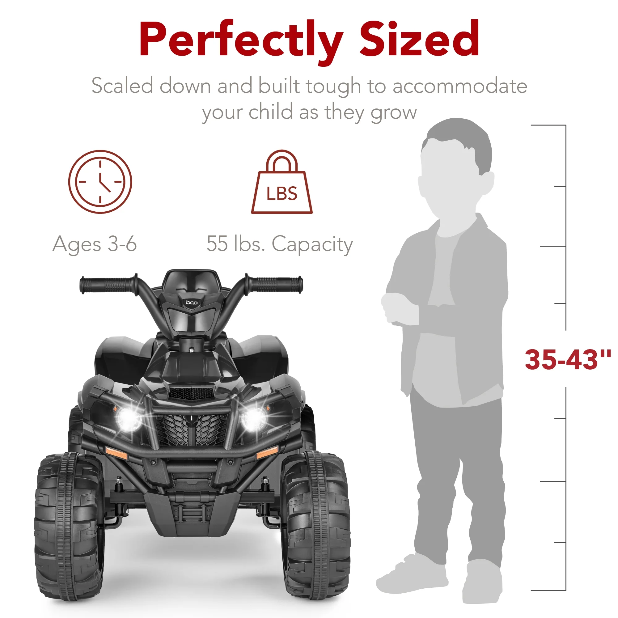 Best Choice Products 12V Kids Ride-On ATV Quad w/ Bluetooth, 2.4mph Max, Treaded Tires, LED Lights, Radio - Black - Inhomebuy