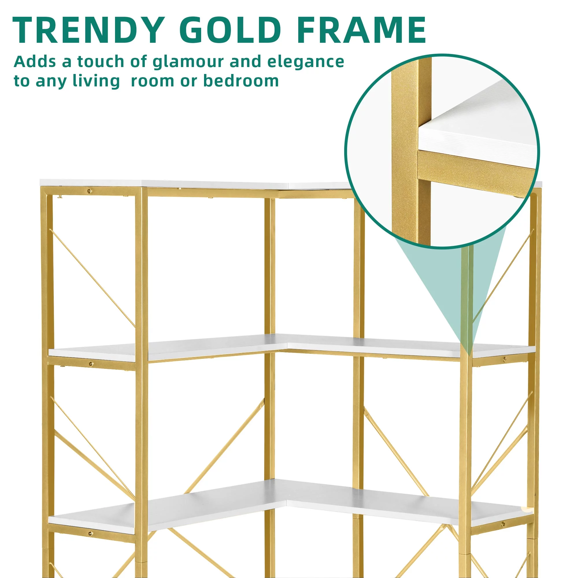 5-Tier L-Shaped Bookcase Storage Organizer, Tall Corner Bookshelf Open Display Freestanding Storage,Dark Gray - Inhomebuy