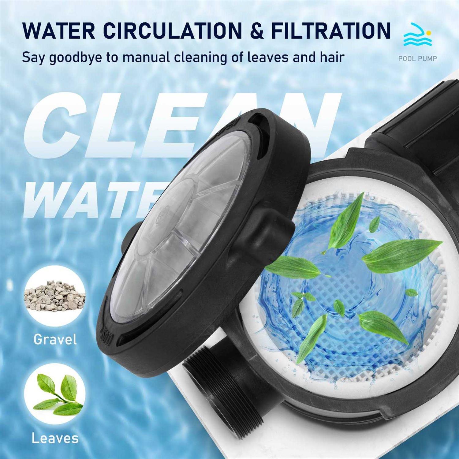 VEVOR Pool Pump Aboveground 1.5HP 115V Single Speed 5280GPH 1100W Powerful Swimming Self Primming Pool Filtre Pump with Strainer Basket - Inhomebuy