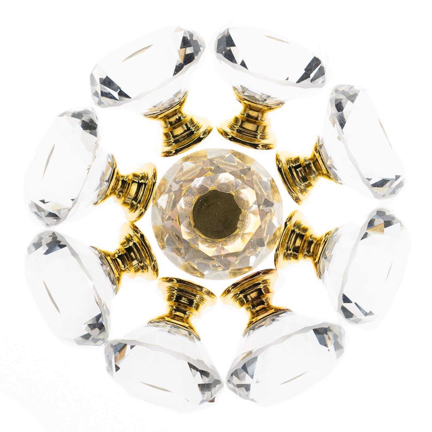 Yourgift Drawer Knobs Diamond Shaped Crystal Glass 30mm Cabinet Knobs Pull Handles - Inhomebuy