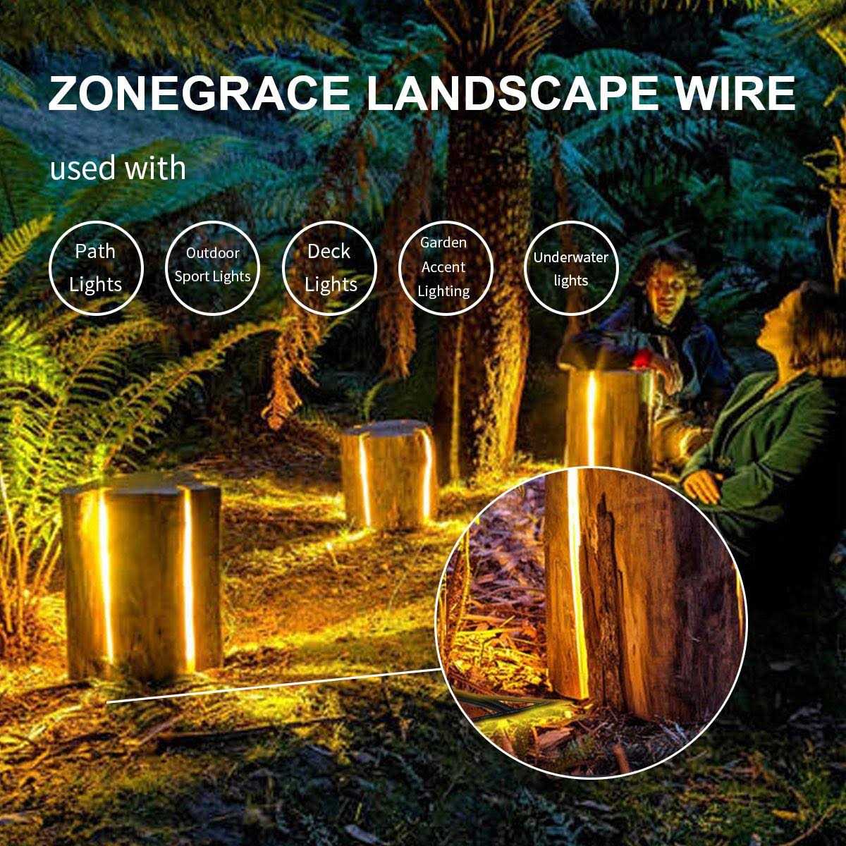 Zonegrace 12awg 2-Conductor 12/2 Direct Burial Wire for Low Voltage Landscape Lighting - Inhomebuy