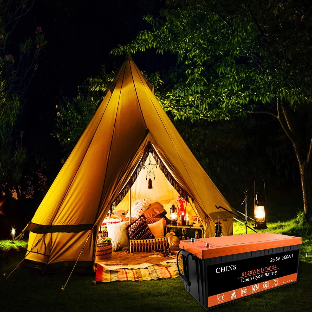 CHINS Smart LiFePO4 Lithium Iron Battery 12.8V 100Ah for Boat Fishing - Inhomebuy