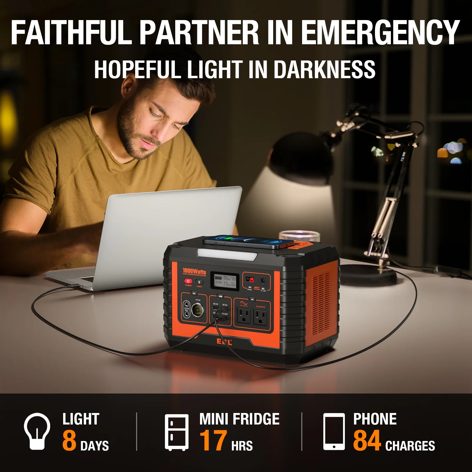 1000W Portable Solar Power Station Generator Emergency Backup Power Bank Camping - Inhomebuy