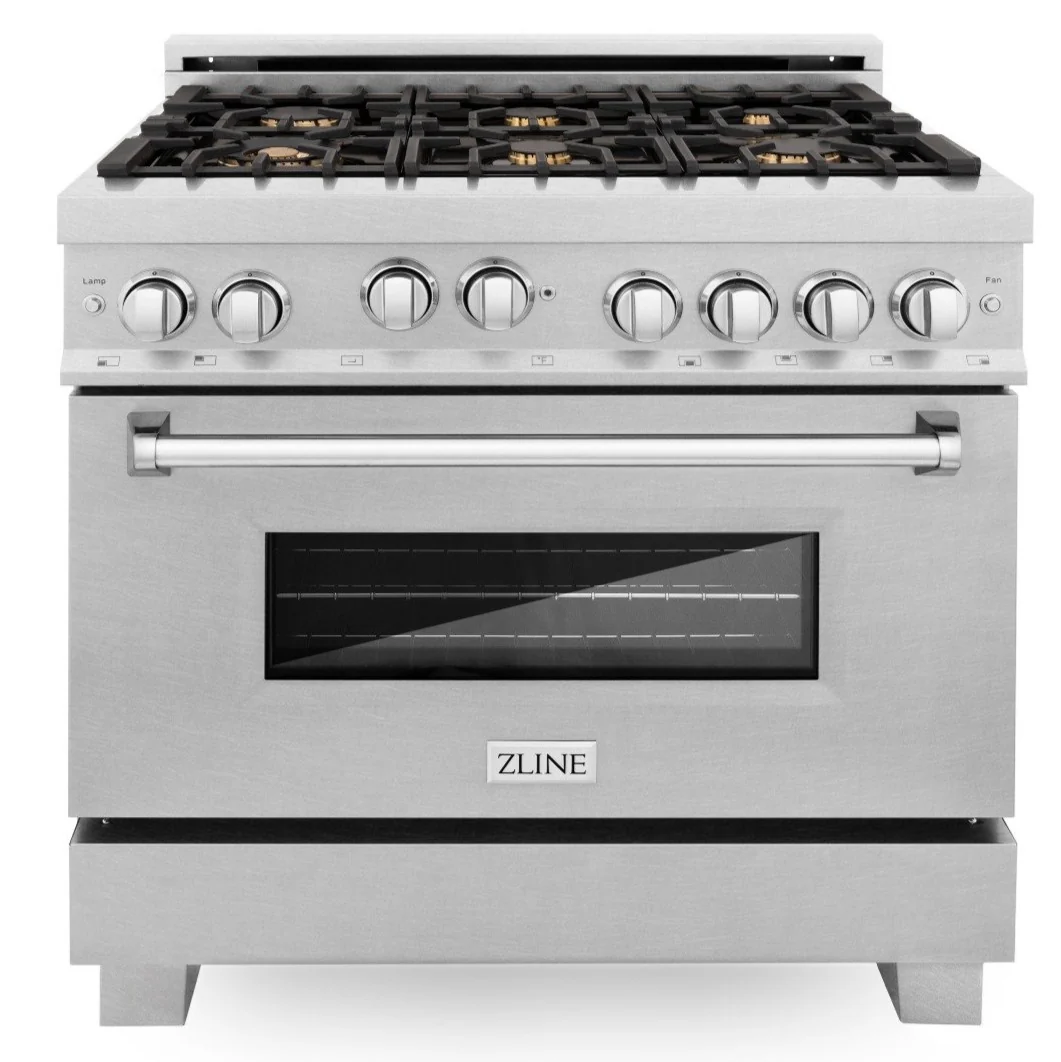 ZLINE 36 in. Professional Gas Burner/Gas Oven in DuraSnow® Stainless with Brass Burners, RGS-SN-BR-36 - Inhomebuy