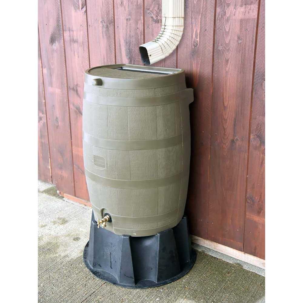 RTS Companies Inc RTS Home Accents Polyethylene 50 Gallon Flat Back Eco Rain Barrel with Stand - Inhomebuy