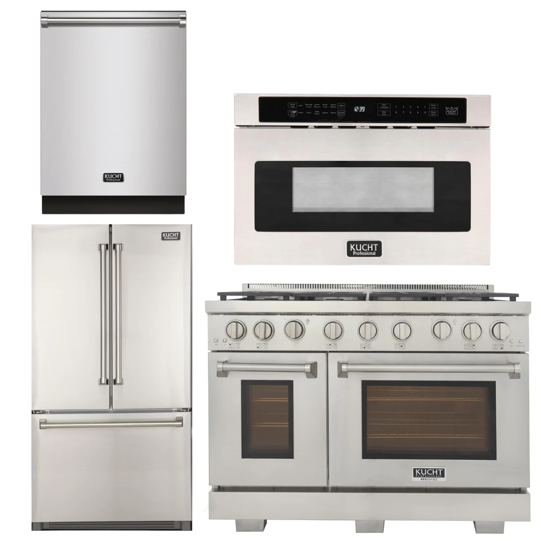 Kucht Appliance Package - 48 inch Natural Gas Range in Stainless Steel, Refrigerator, Dishwasher, Microwave Drawer, AP-KFX480-6 - Inhomebuy