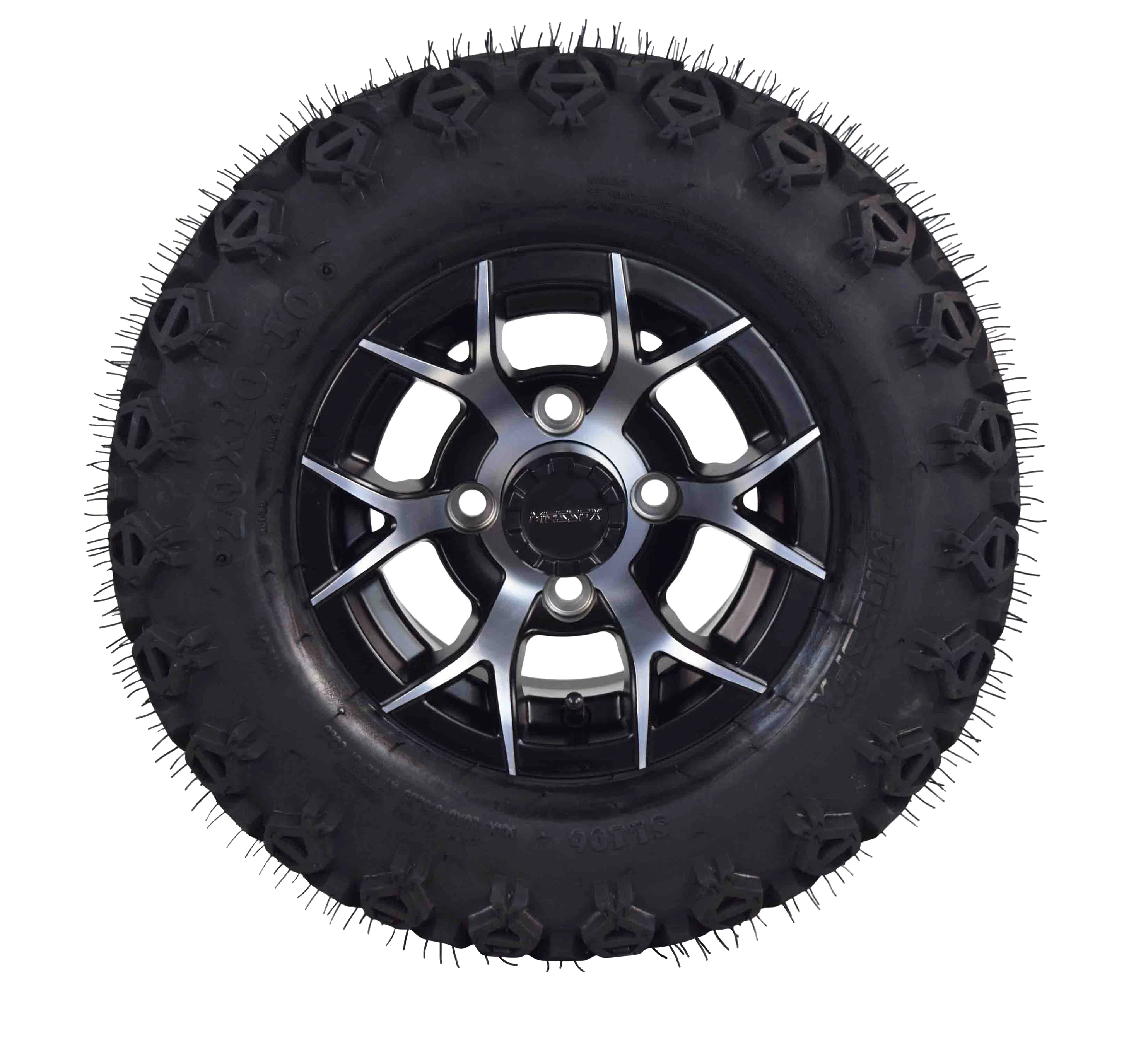 MASSFX 20x10-10 Golf Cart Turf Tire & Black Wheel Kit A240 10x7 4/101.6 - Inhomebuy