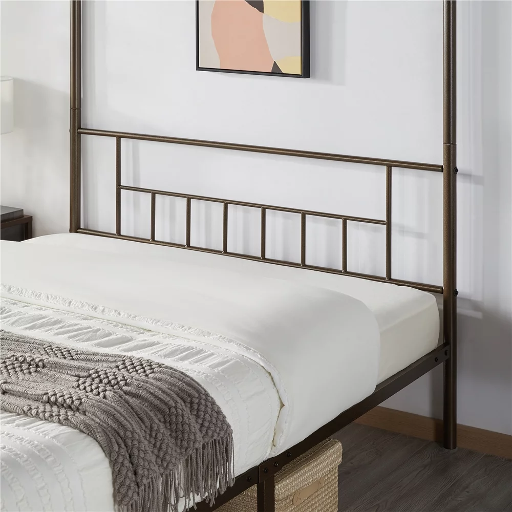 Topeakmart Metal Bed Frame Four-Poster Canopied with Headboard & Footboard, Queen, Black - Inhomebuy