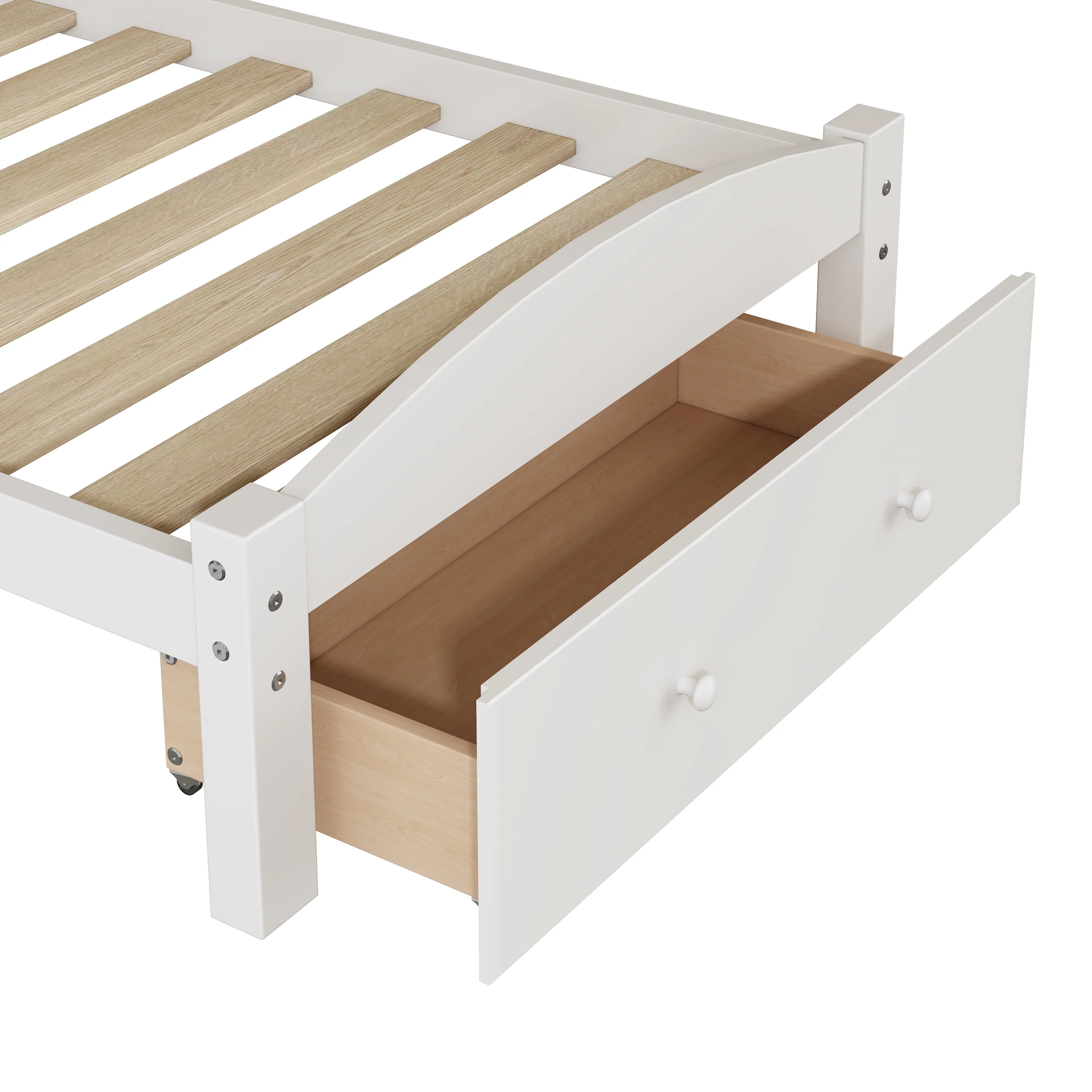 Twin Bed for Kids with Storage Drawer, Upgrade Pine Wood Bed Frame with Headboard and Footboard, Modern Kids Bed Furniture for Bedroom, Holds 275 lb, No Box Spring Needed, White - Inhomebuy