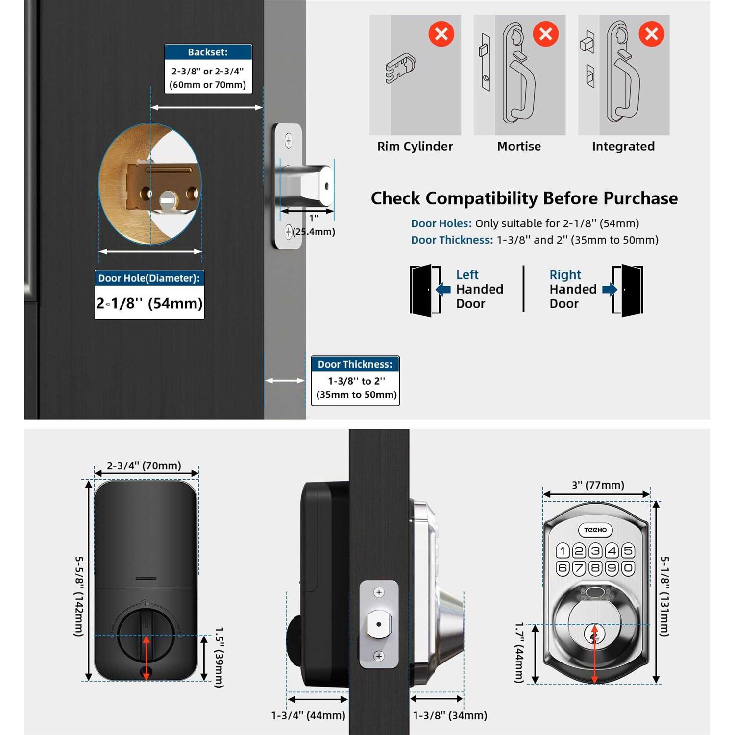 Teeho Keyless Entry Door Lock Keypad Electronic Smart Deadbolt Front Door Satin Nickel - Inhomebuy