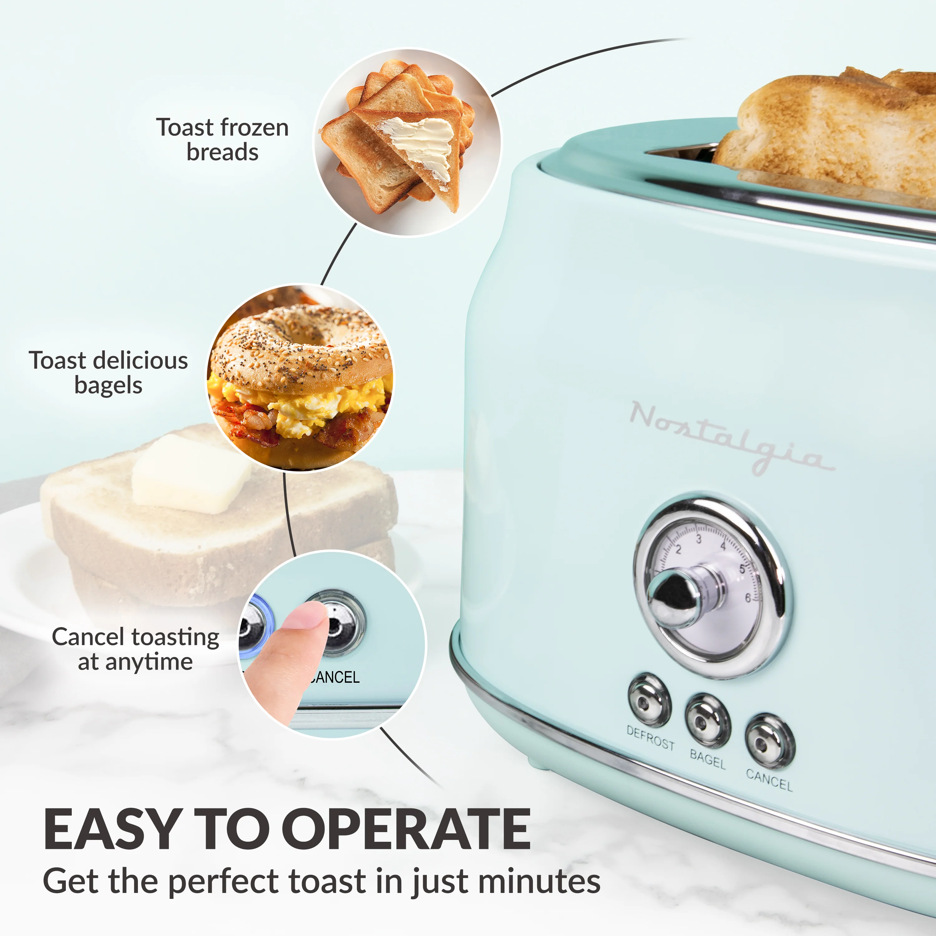 Classic Retro 2-Slice Toaster, Aqua - Inhomebuy