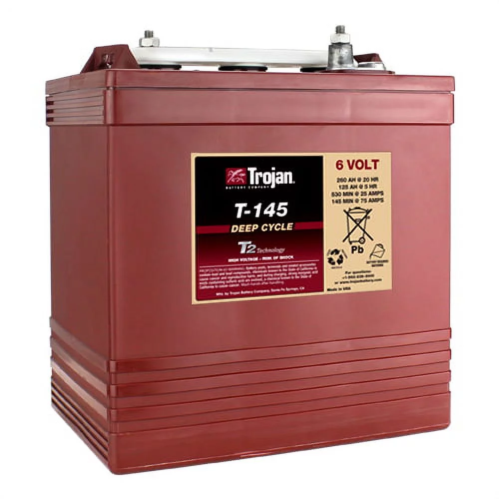 Trojan T-145 6V 260Ah Flooded Lead Acid GC2 Deep Cycle Battery x6 - Inhomebuy