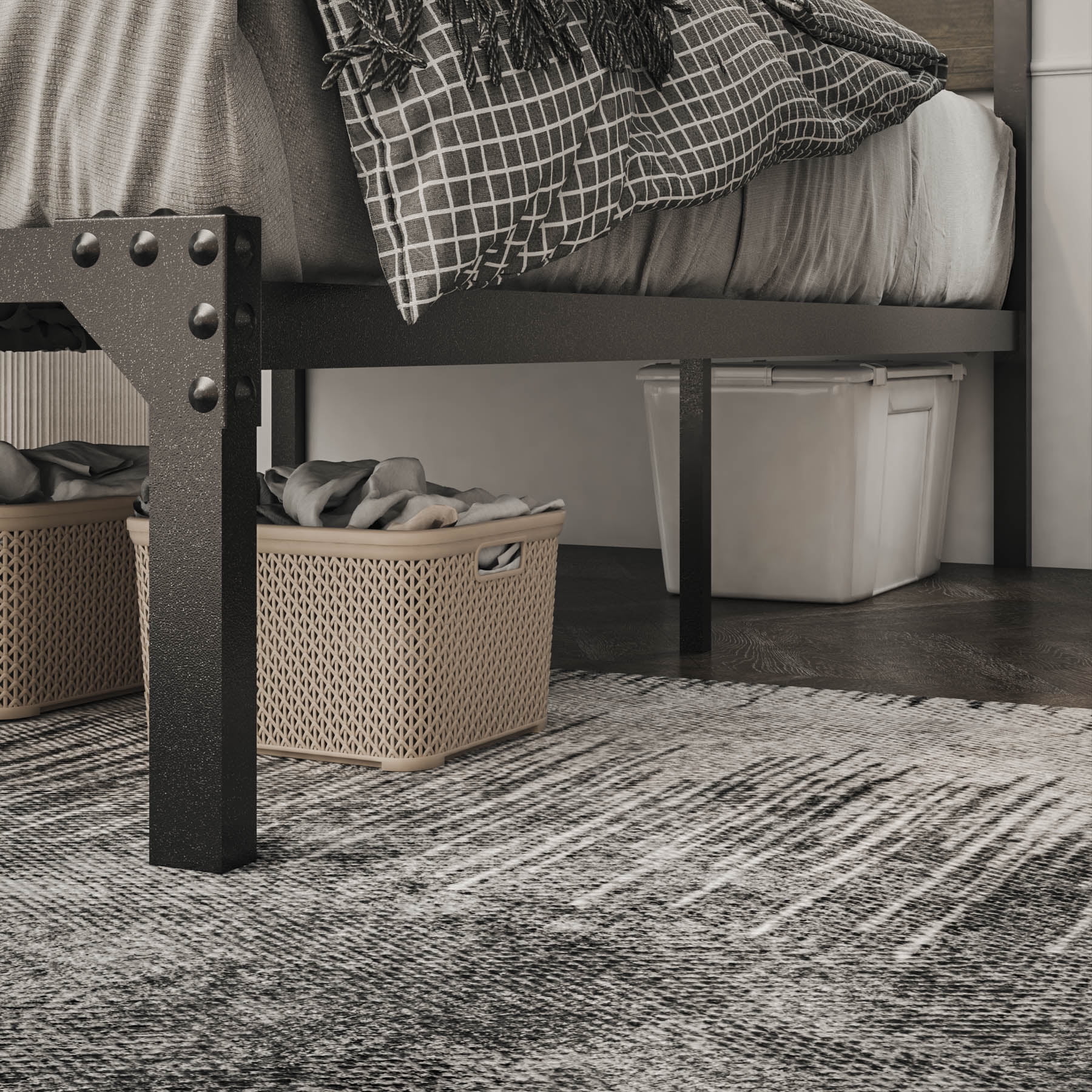 Allewie Queen Size Industrial Metal Platform Bed Frame with Wooden Rivet Headboard,  No Box Spring Needed, Brown - Inhomebuy