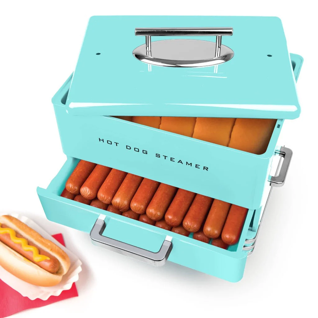 Large Diner Style Hot Dog Steamer, 20 Hot Dogs, 6 Buns, Aqua - Inhomebuy