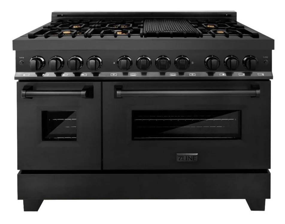 ZLINE 48 in. Professional Gas Burner, Electric Oven Range in Black Stainless with Brass Burners, RAB-BR-48 - Inhomebuy