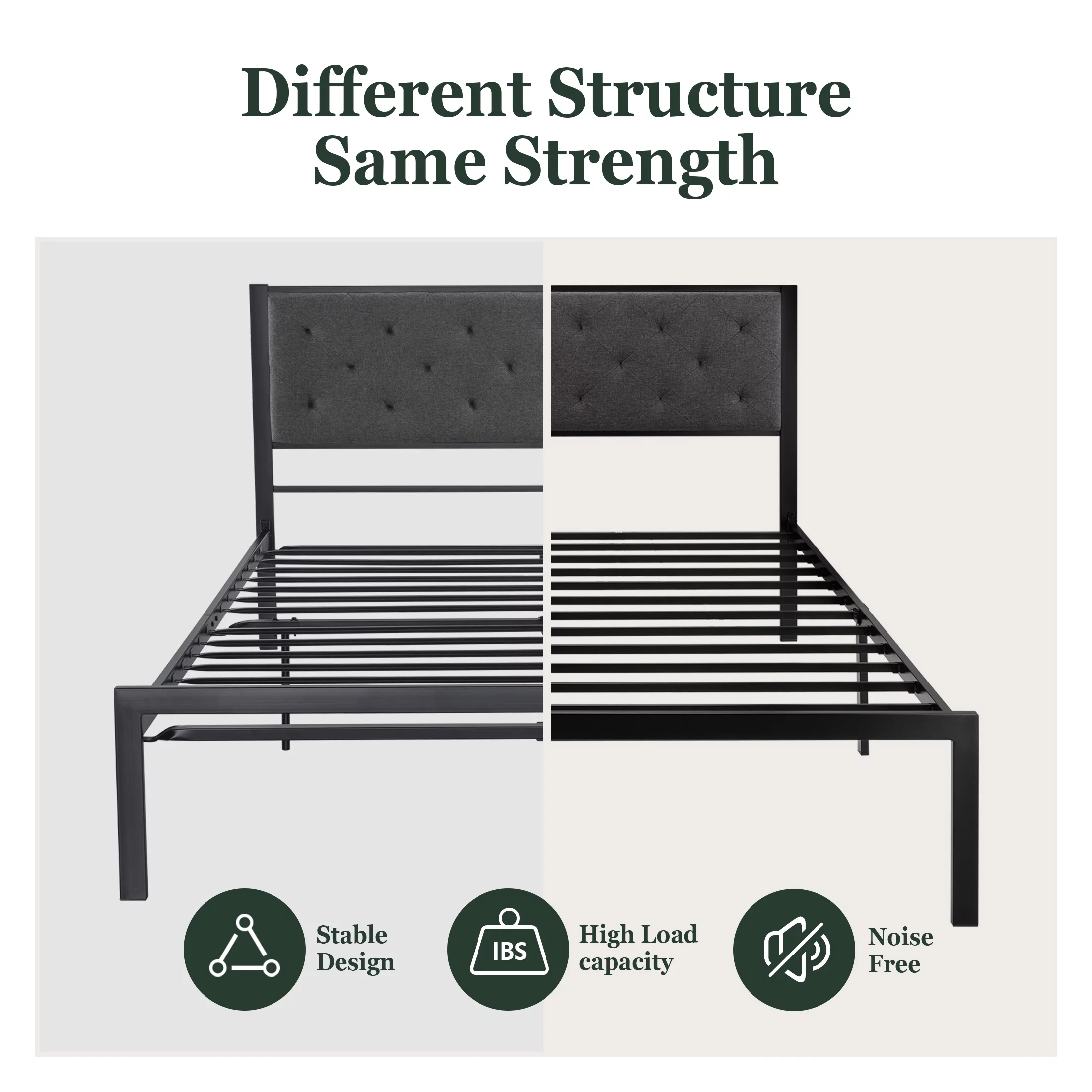 Amolife Twin Size Metal Bed Frame with Upholstered Headboard, Dark Grey - Inhomebuy