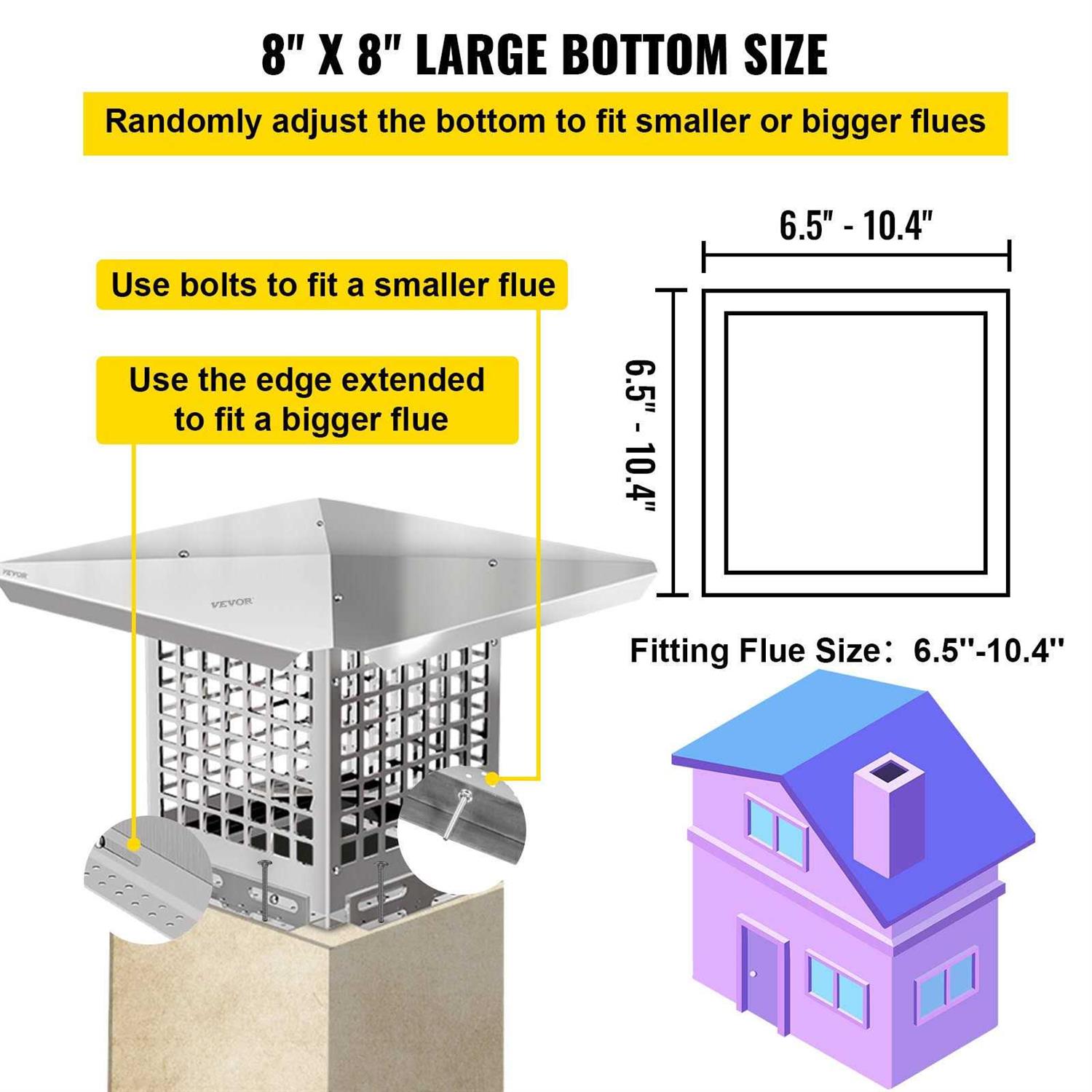 VEVOR Chimney Cap Flue Caps 304 Stainless Steel Fireplace Chimney Cover - Inhomebuy