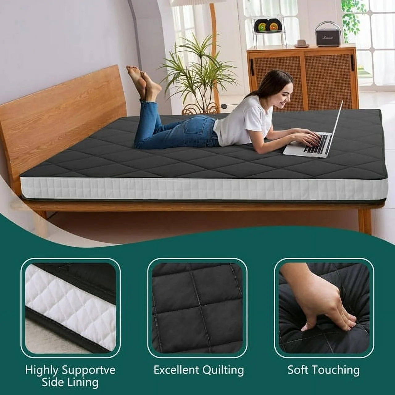 ABORON Japanese Floor Mattress, Upgraded Reversible Winter Futon Mattress Foam Mattress, 4