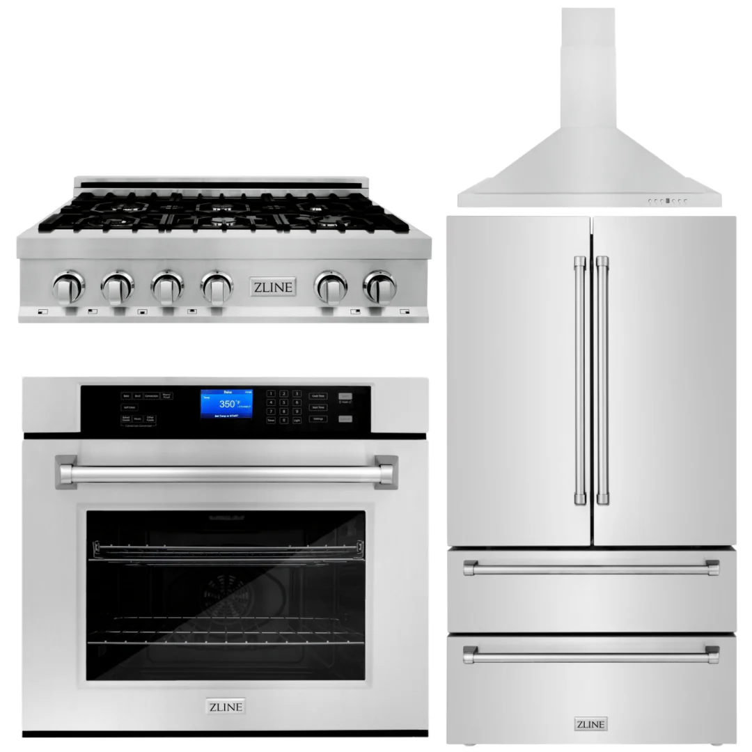 ZLINE 4-Piece Appliance Package - 36 In. Rangetop, Range Hood, Refrigerator, and Wall Oven in Stainless Steel, 4KPR-RTRH36-AWS - Inhomebuy