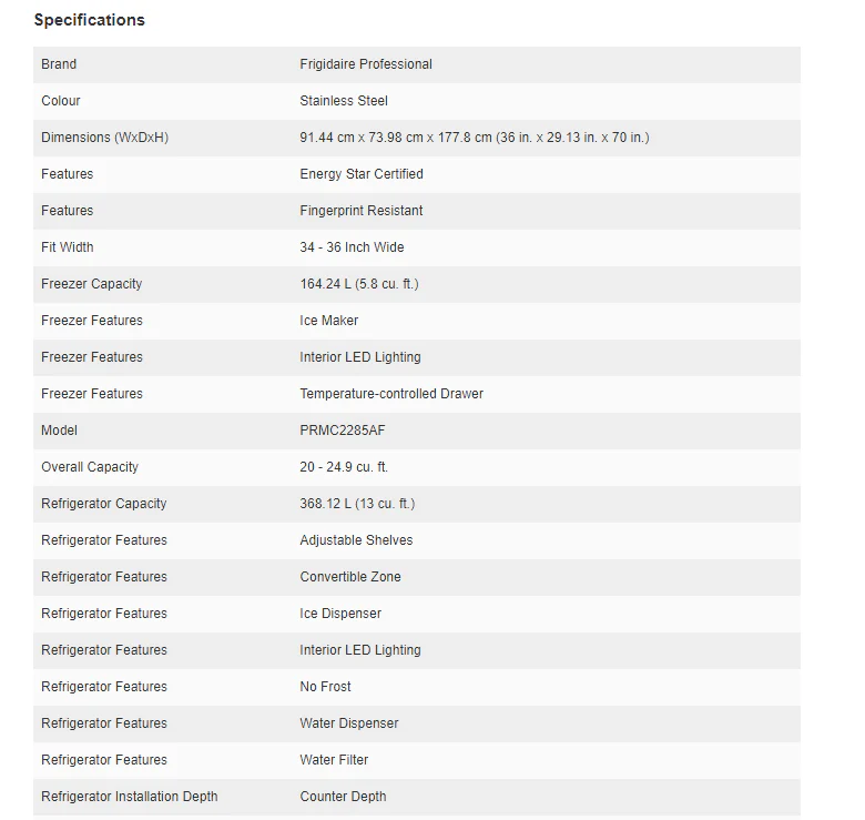 Frigidaire Professional 36 in 21.4 cu ft. Stainless Steel French Door Refrigerator - PRMC2285AF - Inhomebuy