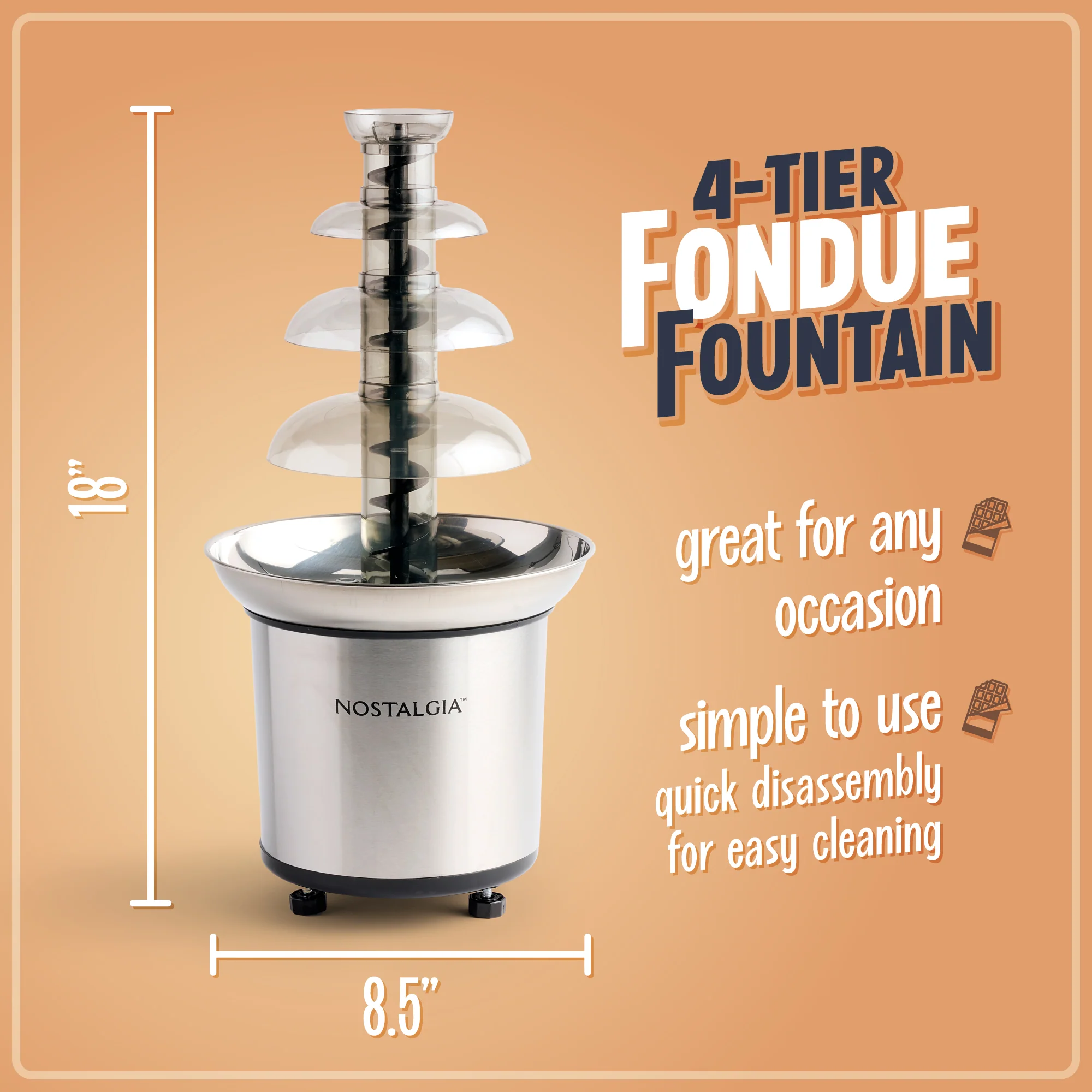 4-Tier 2-pound Stainless Steel Chocolate Fondue Fountain - Inhomebuy