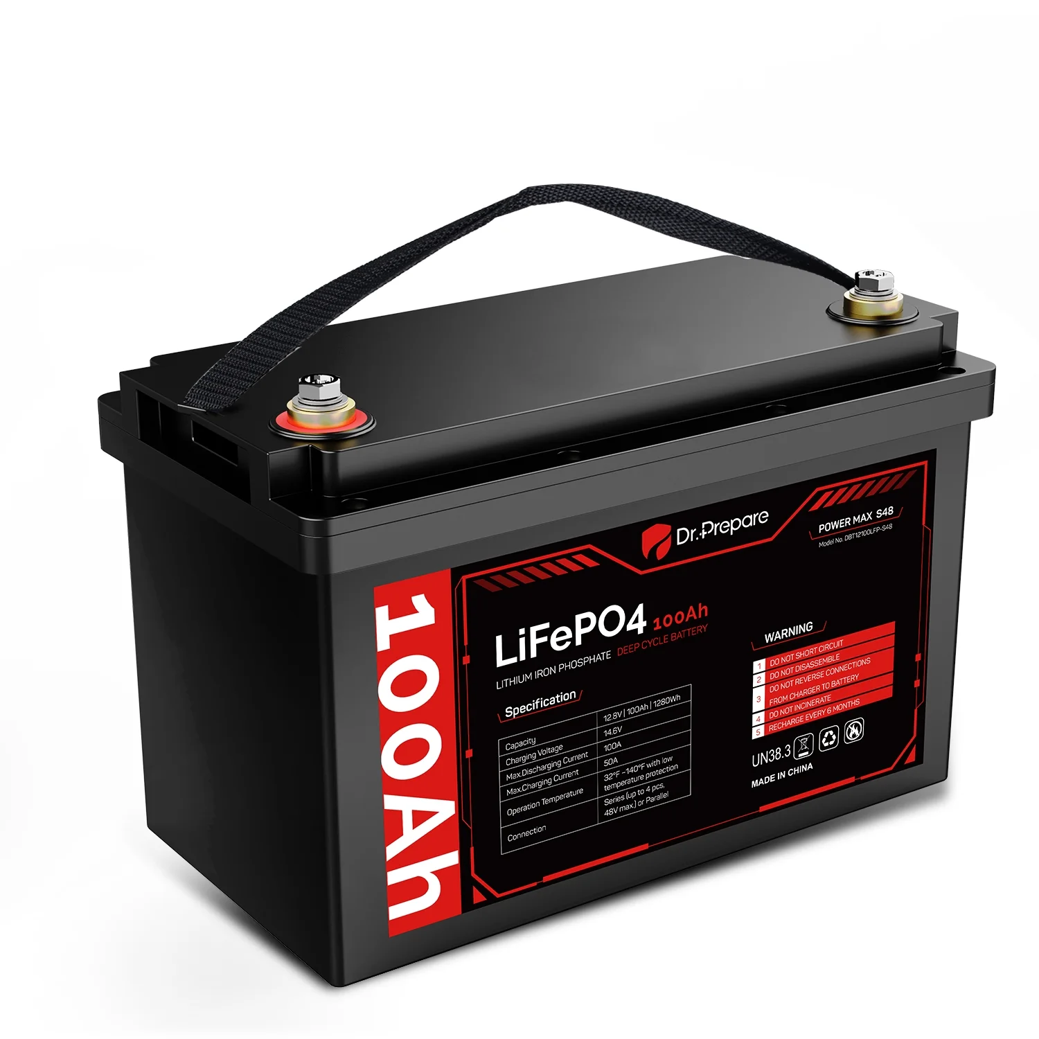 Dr.Prepare 12V 100Ah LiFePO4 Lithium Deep Cycle Battery - Connect In Series [10-year Warranty] - Inhomebuy