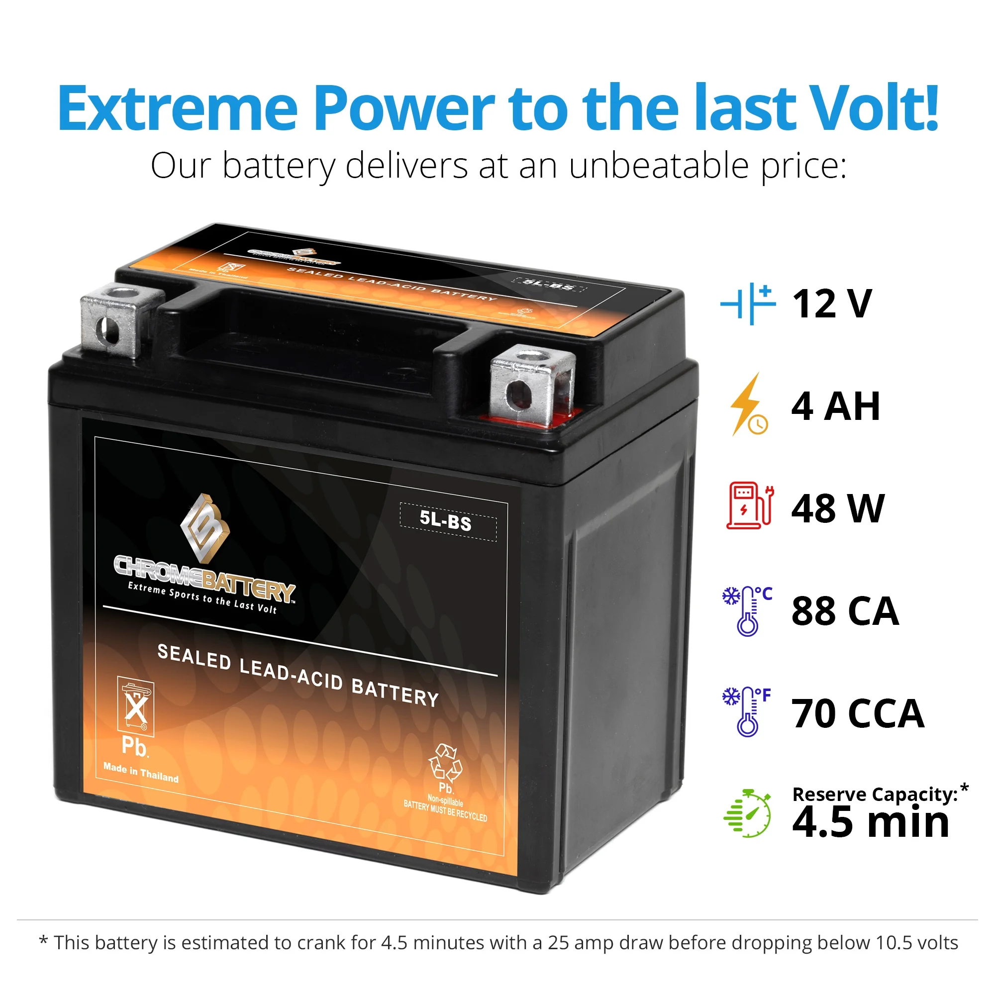 Chrome Battery Ytx5L-Bs High Performance - Maintenance Free - Sealed Agm Motorcycle Battery - Inhomebuy