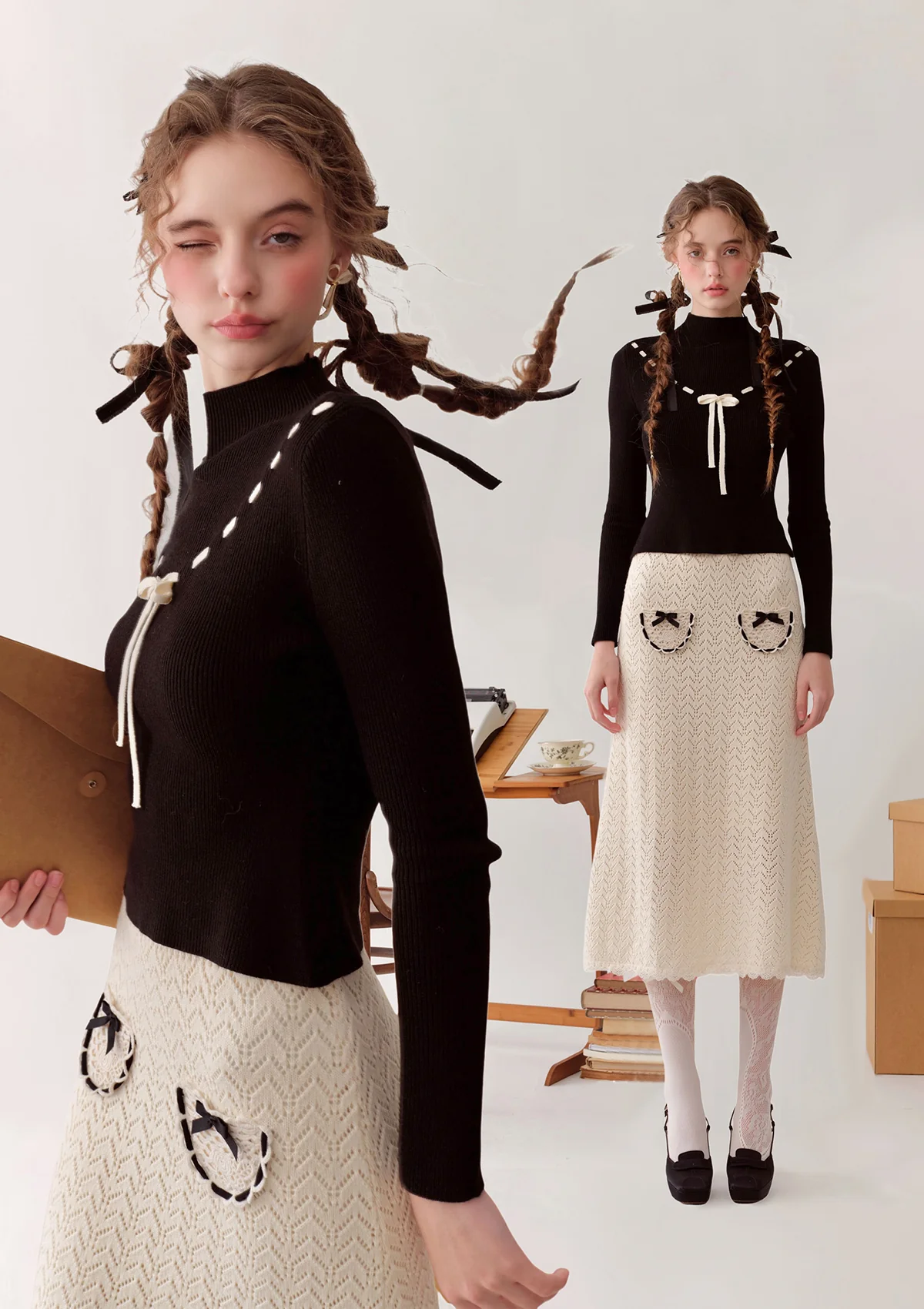 Strawberry Post Office Knit Bottom Shirt - Inhomebuy