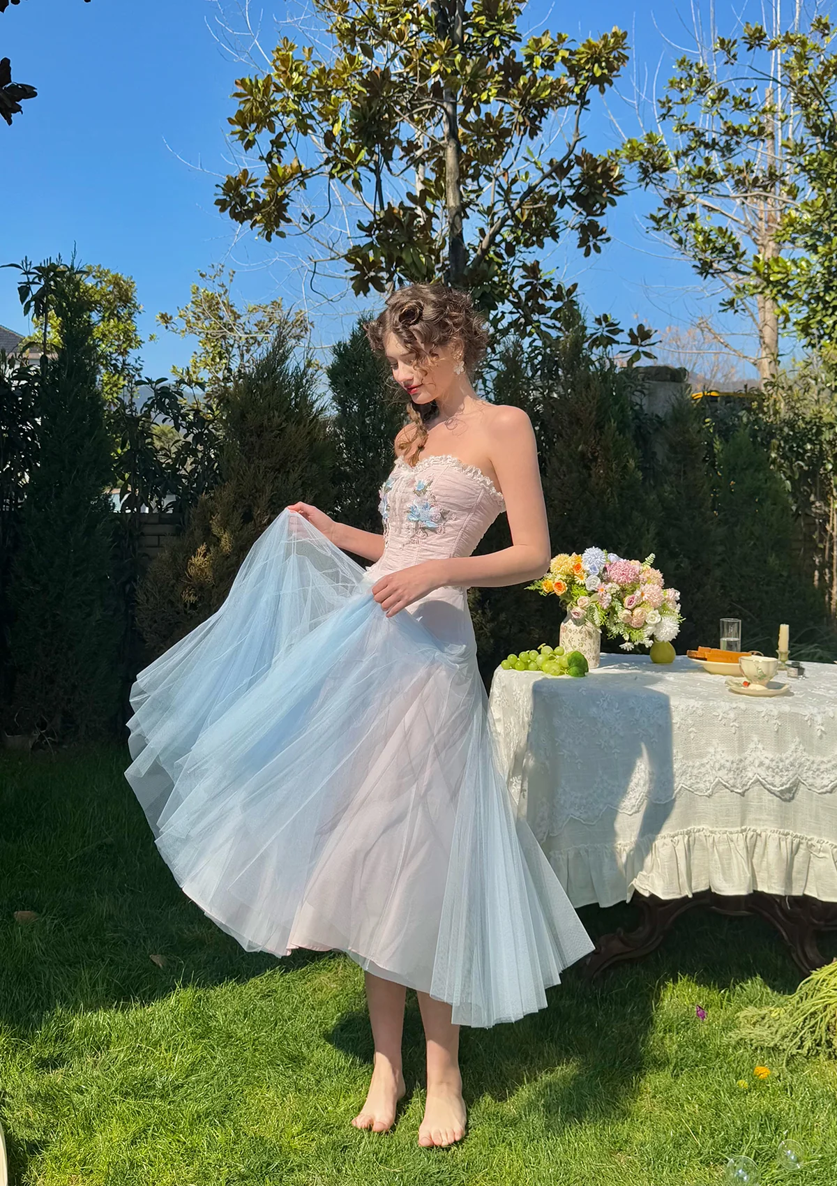 The Blue Lily Gauze Skirt - Inhomebuy